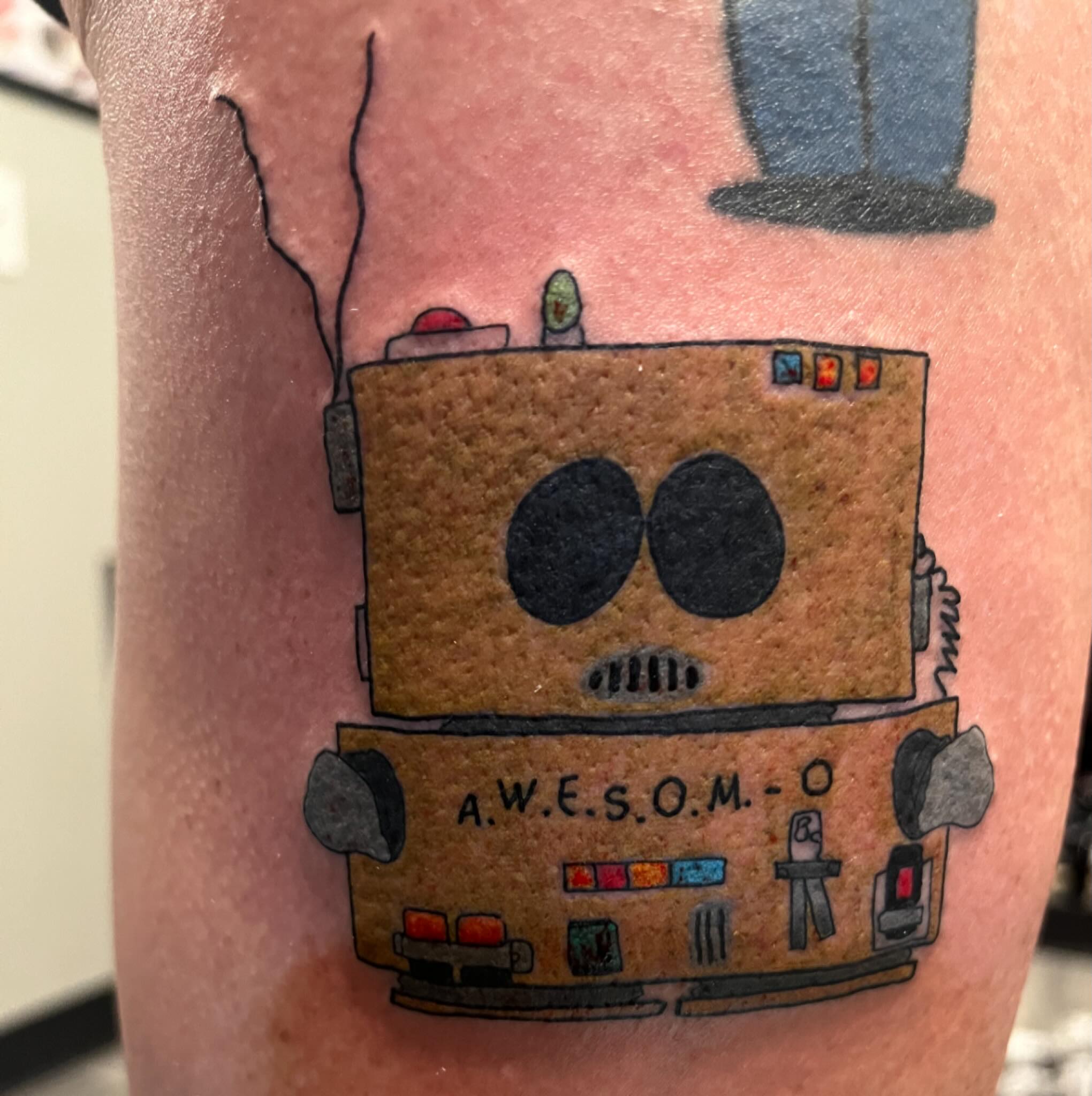 Awesome robot American traditional tattoo on the forearm by P R O P H e T T R A V I S
