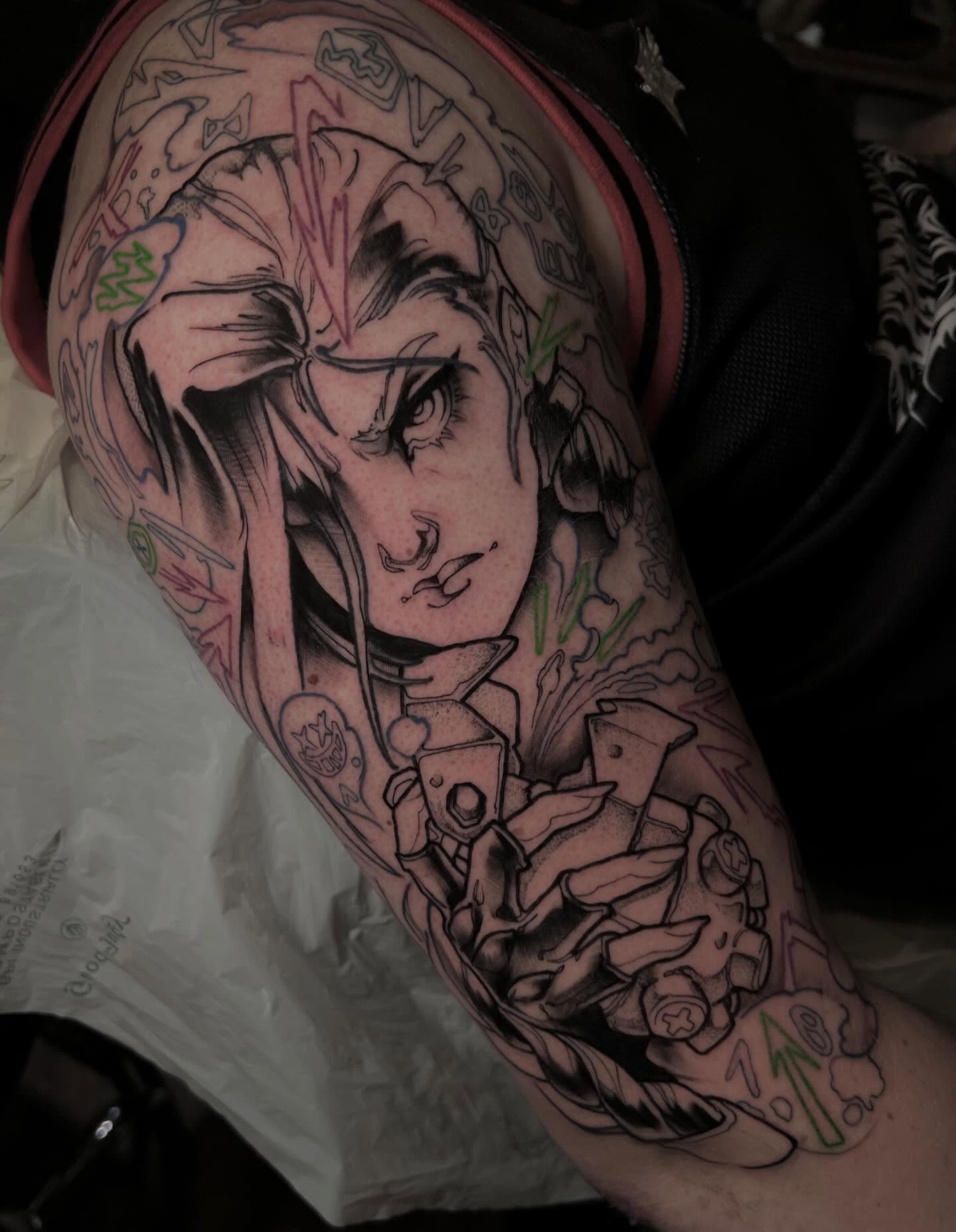 Cyborg woman realism tattoo on the forearm by Jen Love
