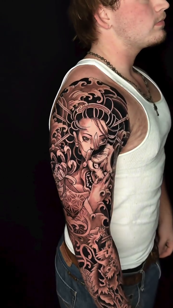 Woman with dragon and floral elements japanese irezumi tattoo by Matt Trimble, Charlotte, North Carolina