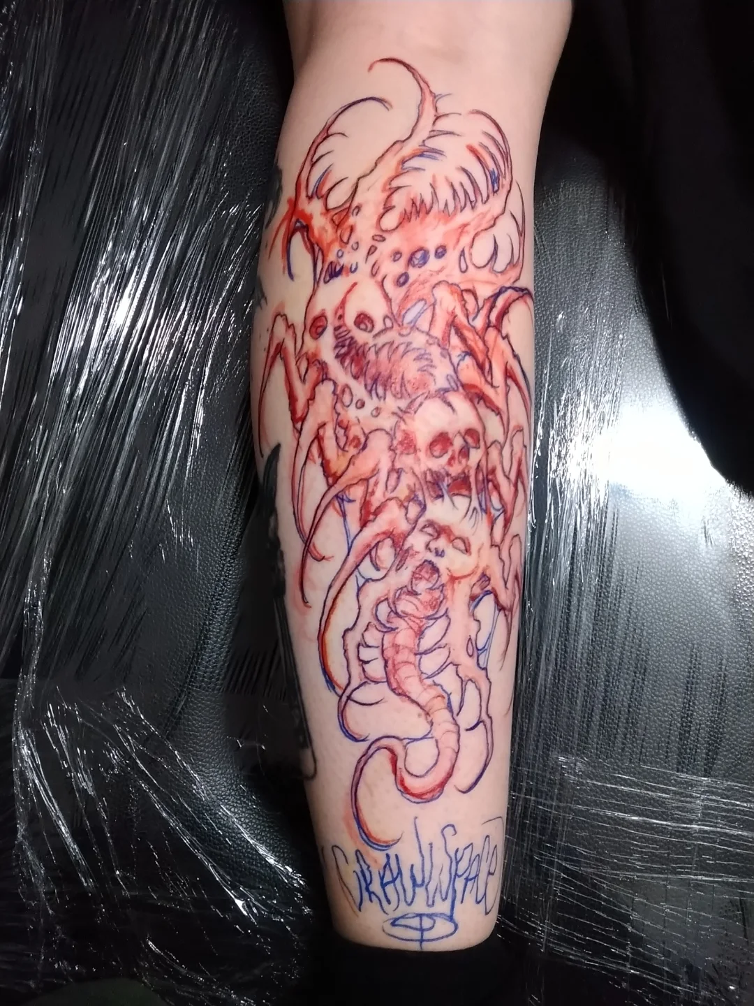 Tattoo by @crawlspace_tattoo — dotwork, surrealism