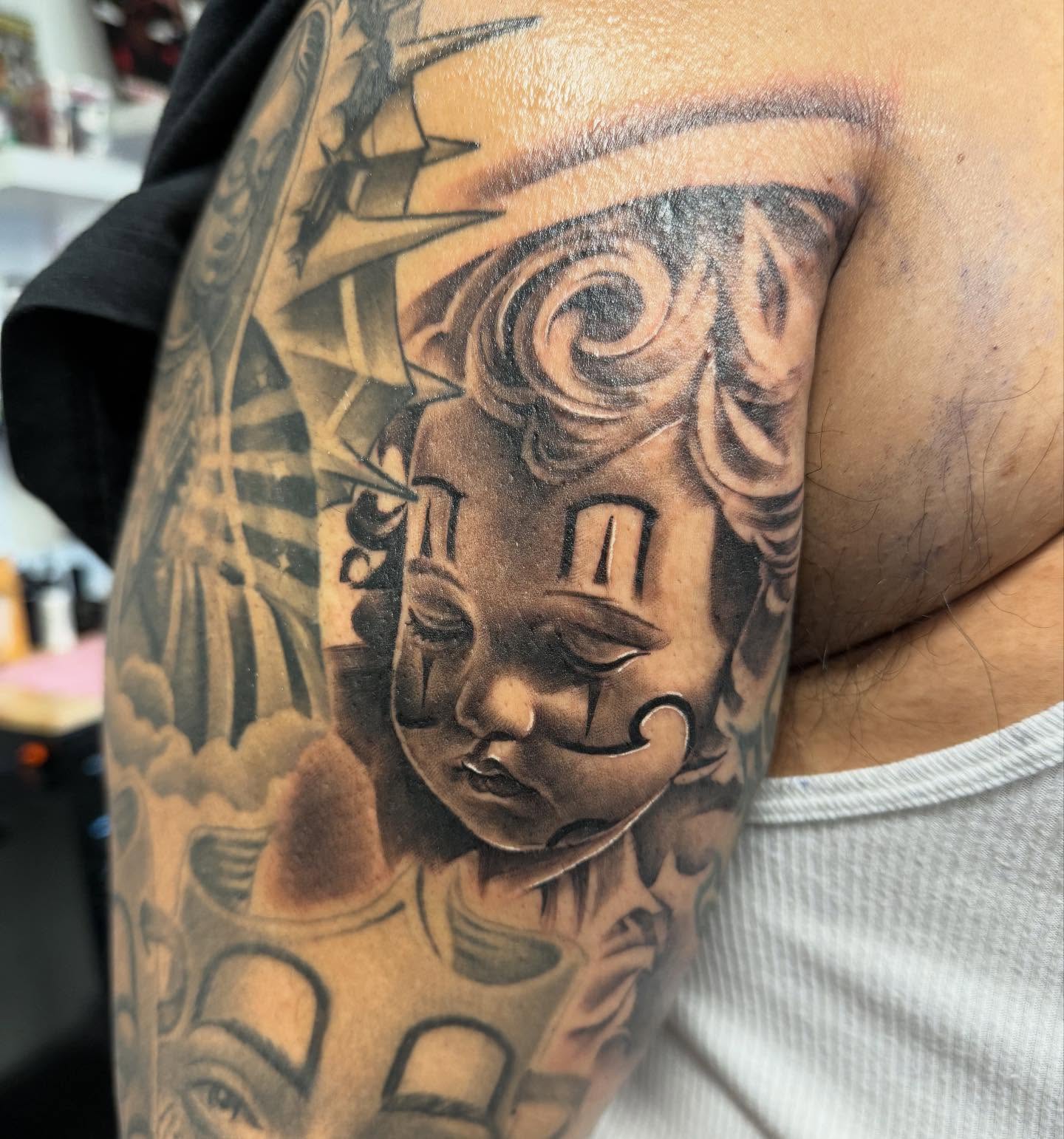 Tattoo by @inkedbyscratch — black_and_grey, realism