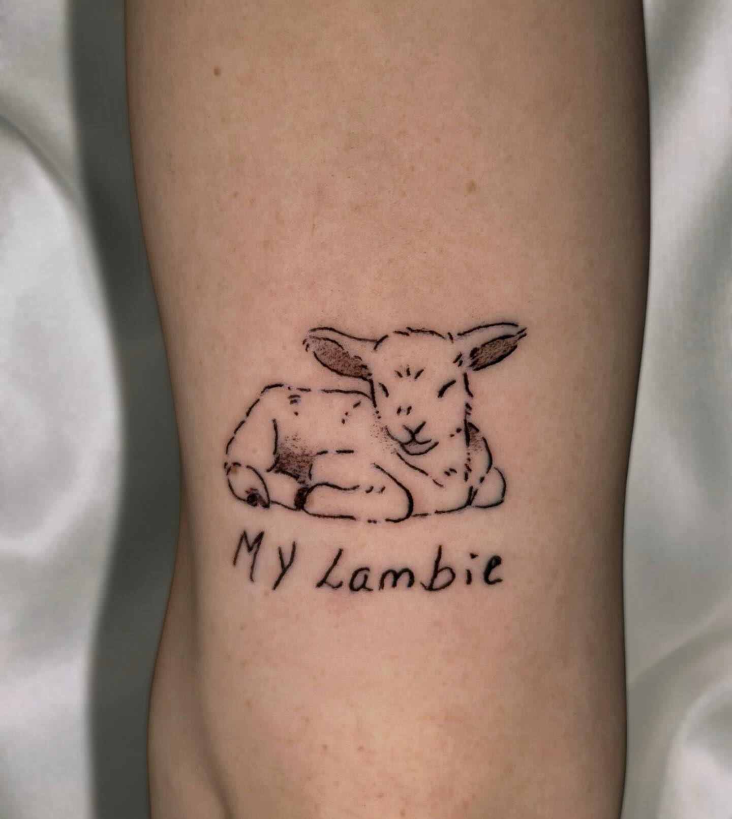 Lamb minimalist tattoo on the forearm by Lex