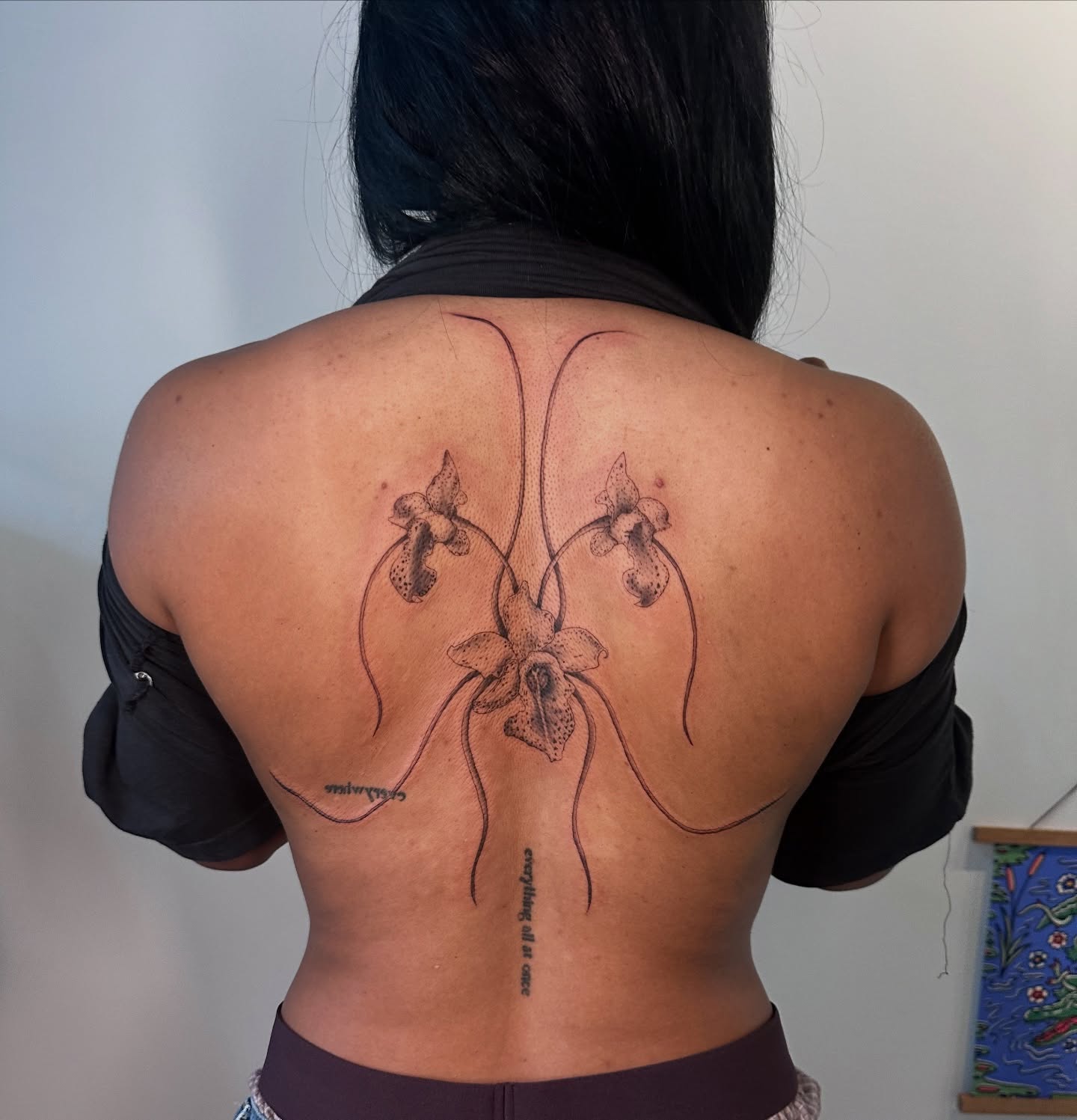 Orchids dotwork tattoo on the back by macie ❥ austin tattoo artist, Austin, Texas