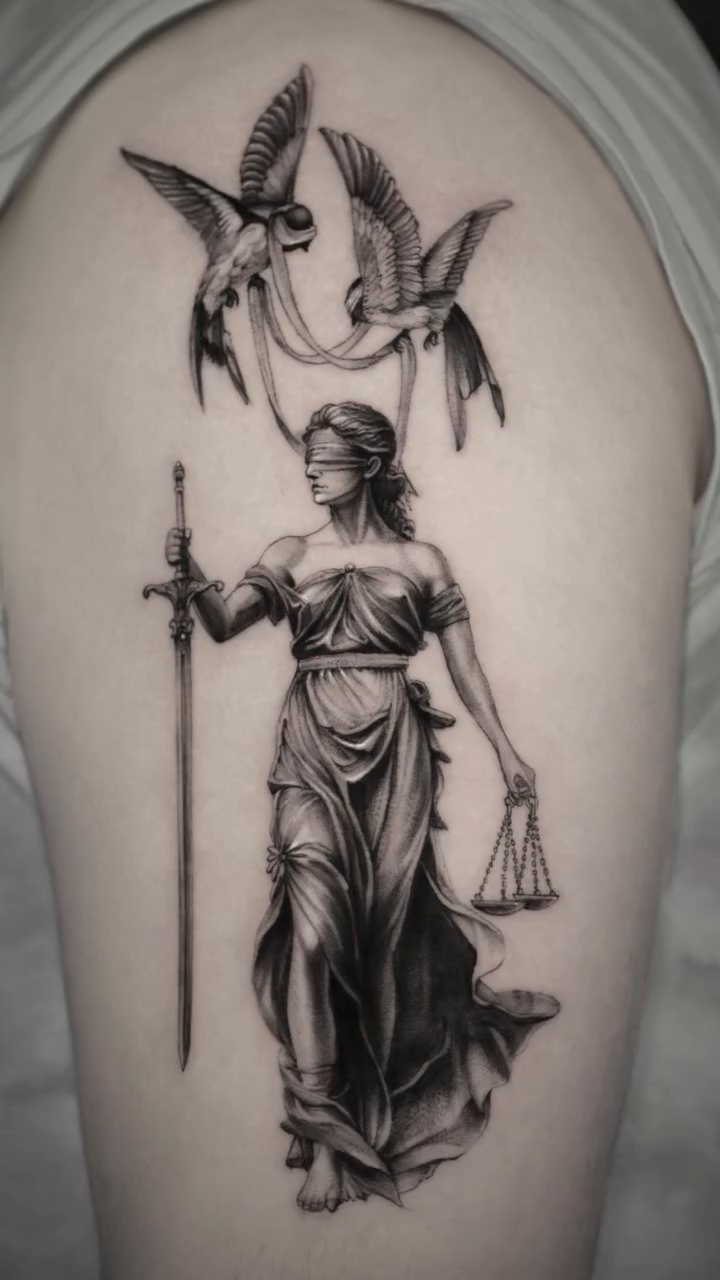 Lady Justice realism tattoo by Zonghuan Wu