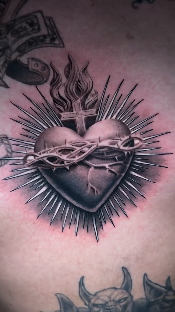 Sacred Heart realism tattoo by Kaleb Trujillo