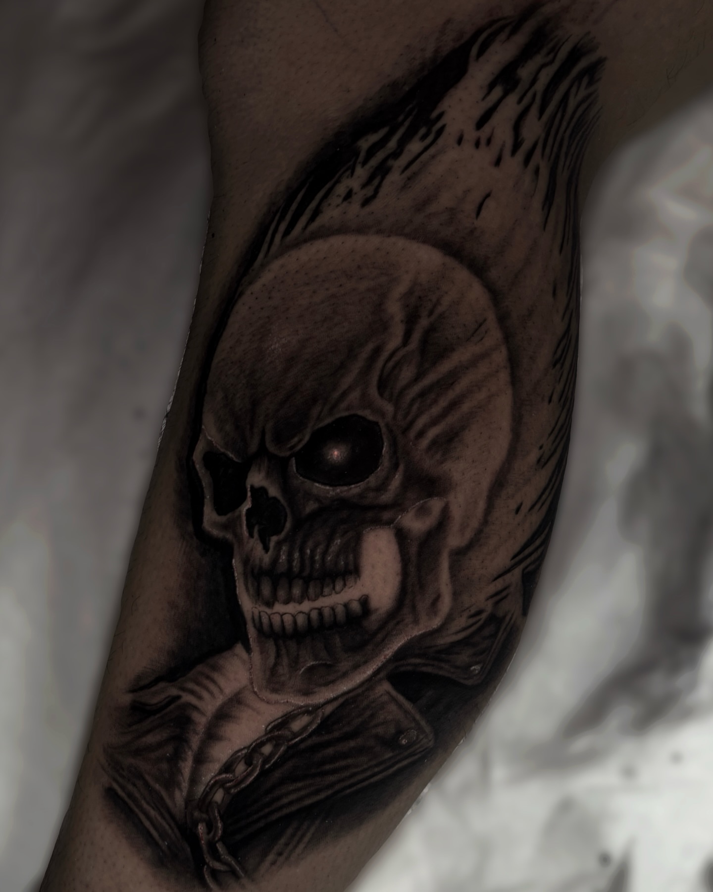 Tattoo by @trevtheimpaler — black_and_grey, realism
