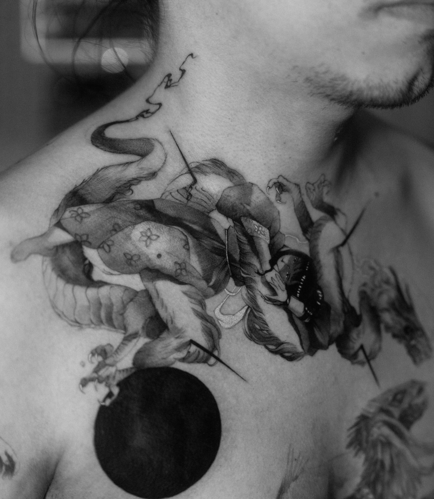 Mythical creature realism tattoo on the chest by Lejo bravo