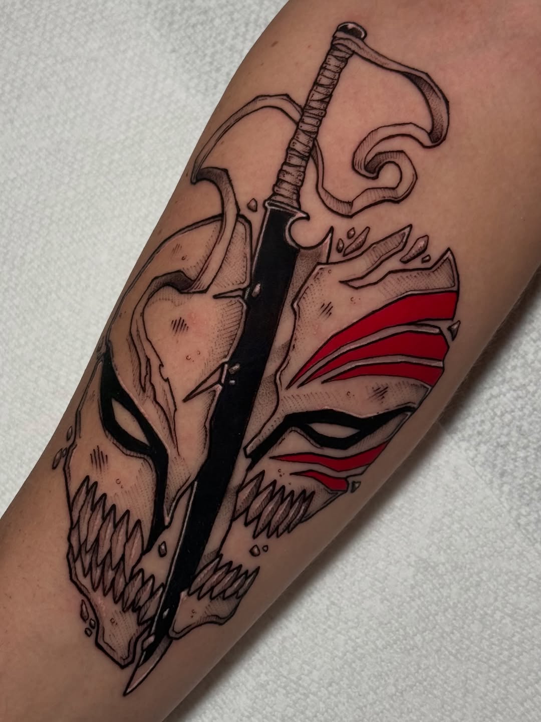 Tattoo by @inkbygabe — anime, black_and_grey