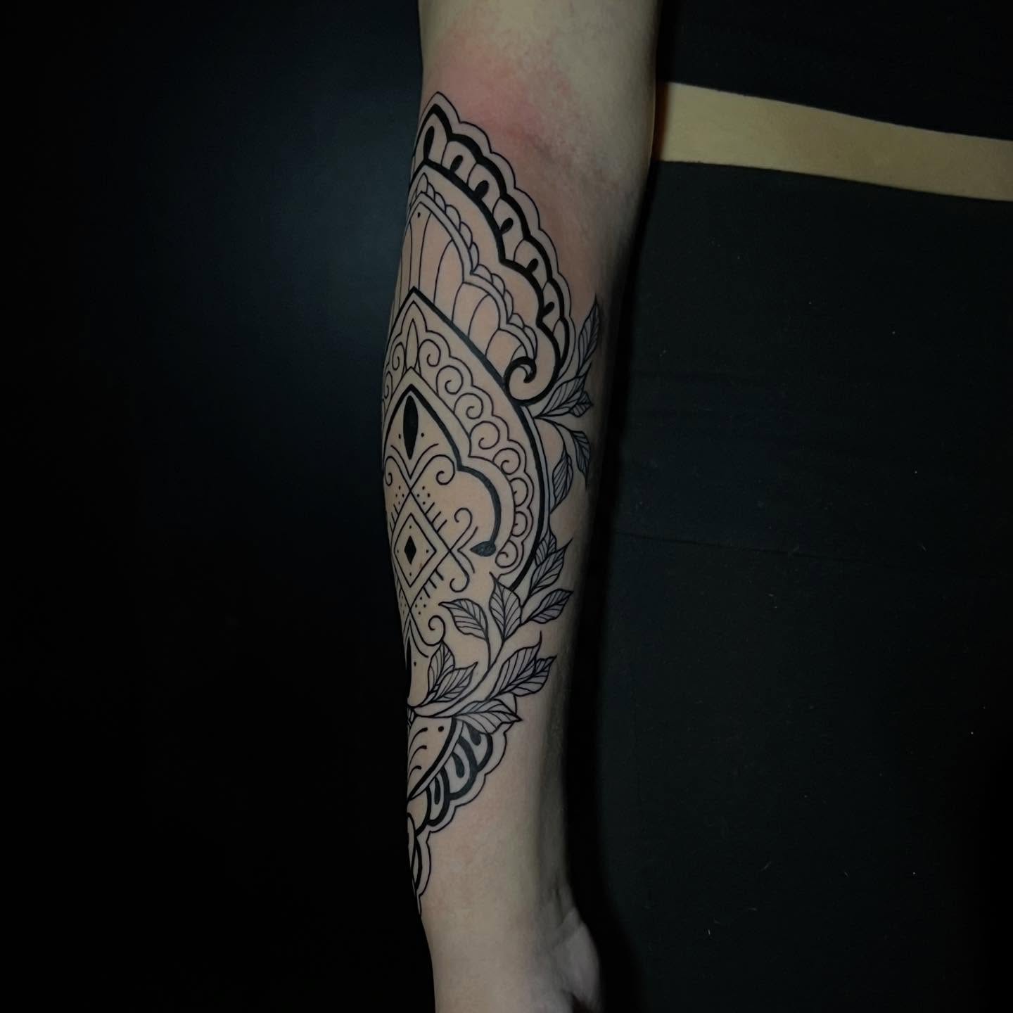 Mandala ornamental tattoo on the forearm by Brooke, Kansas City, Missouri