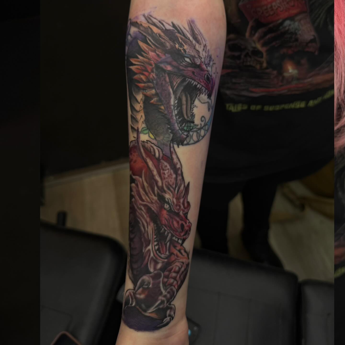 Dragon realism tattoo on the forearm by Lu Ve, Dayton, Ohio