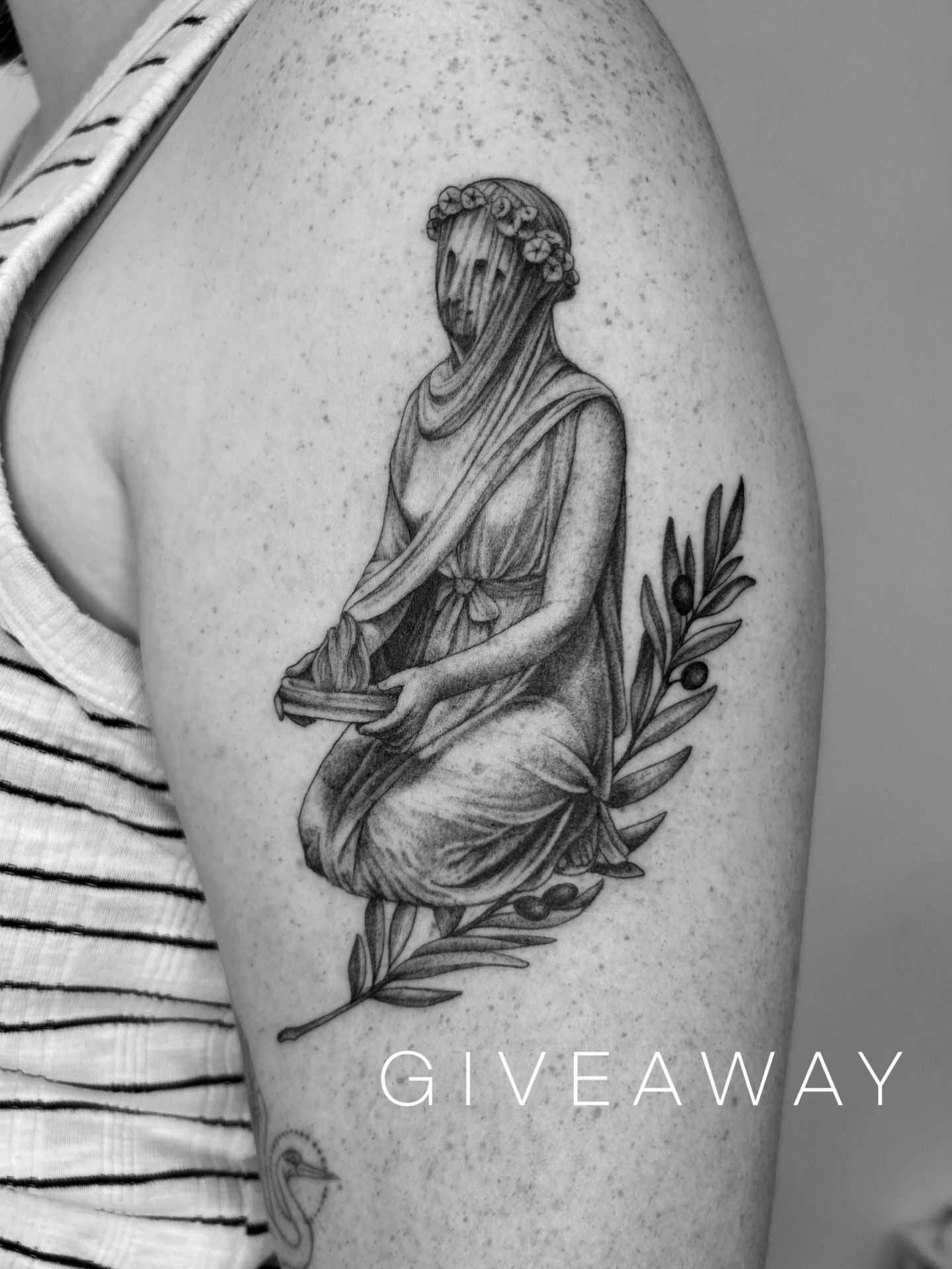 Woman with floral crown realism tattoo on the shoulder by ☆ Nashville Fine Line Tattoo Artist ☆