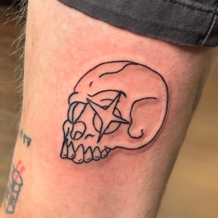 Skull with star black and grey tattoo on the forearm by ♱ C ♱, Dallas, Texas