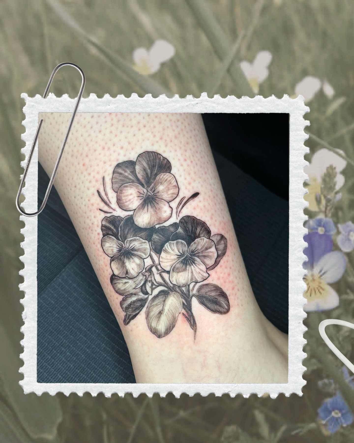 Flower bouquet black and grey tattoo on the forearm by Meg Mayhem ๐จ Sarenity Tattoo