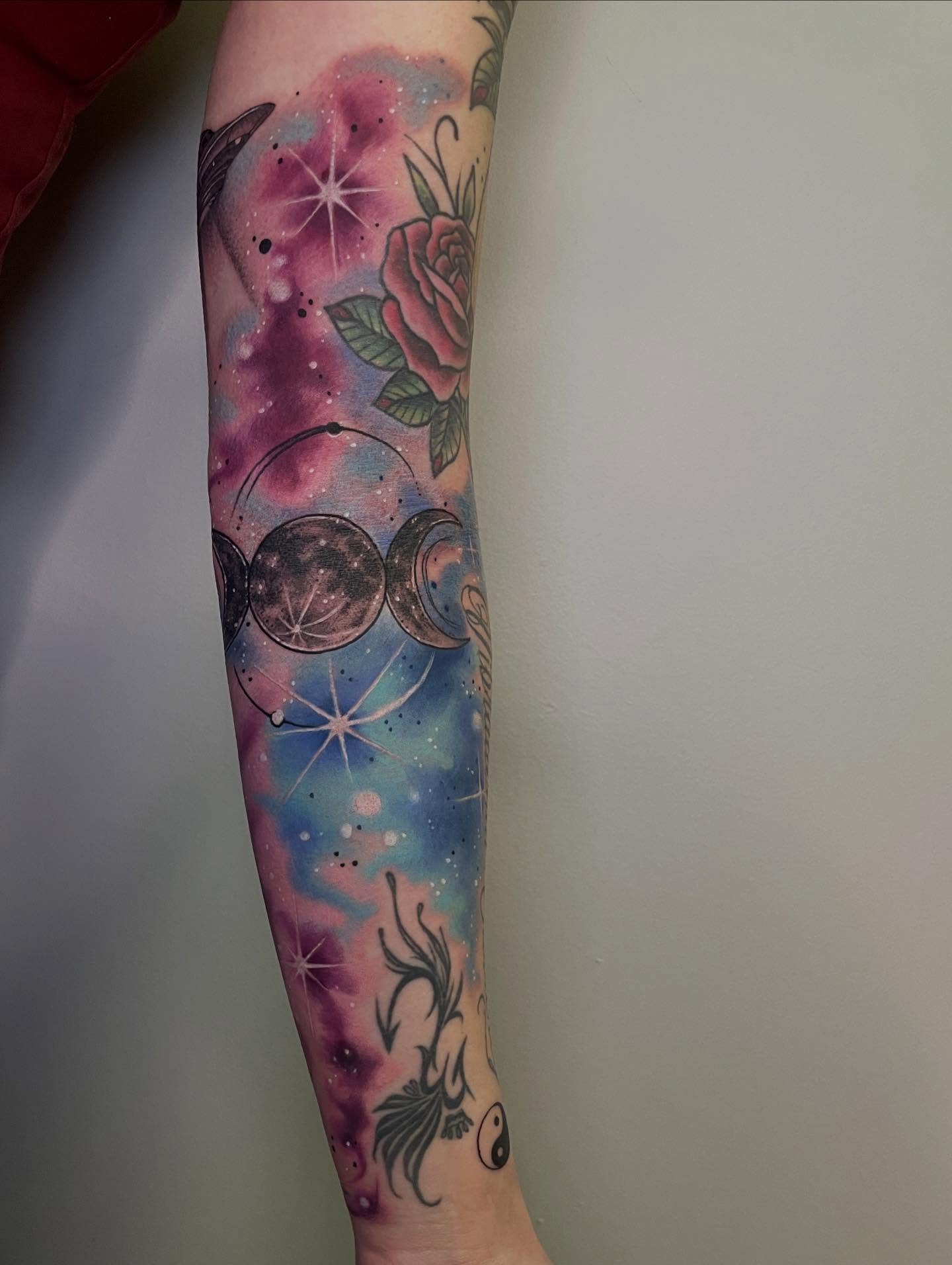 Tattoo by @karenm_tattoos — watercolor, dotwork