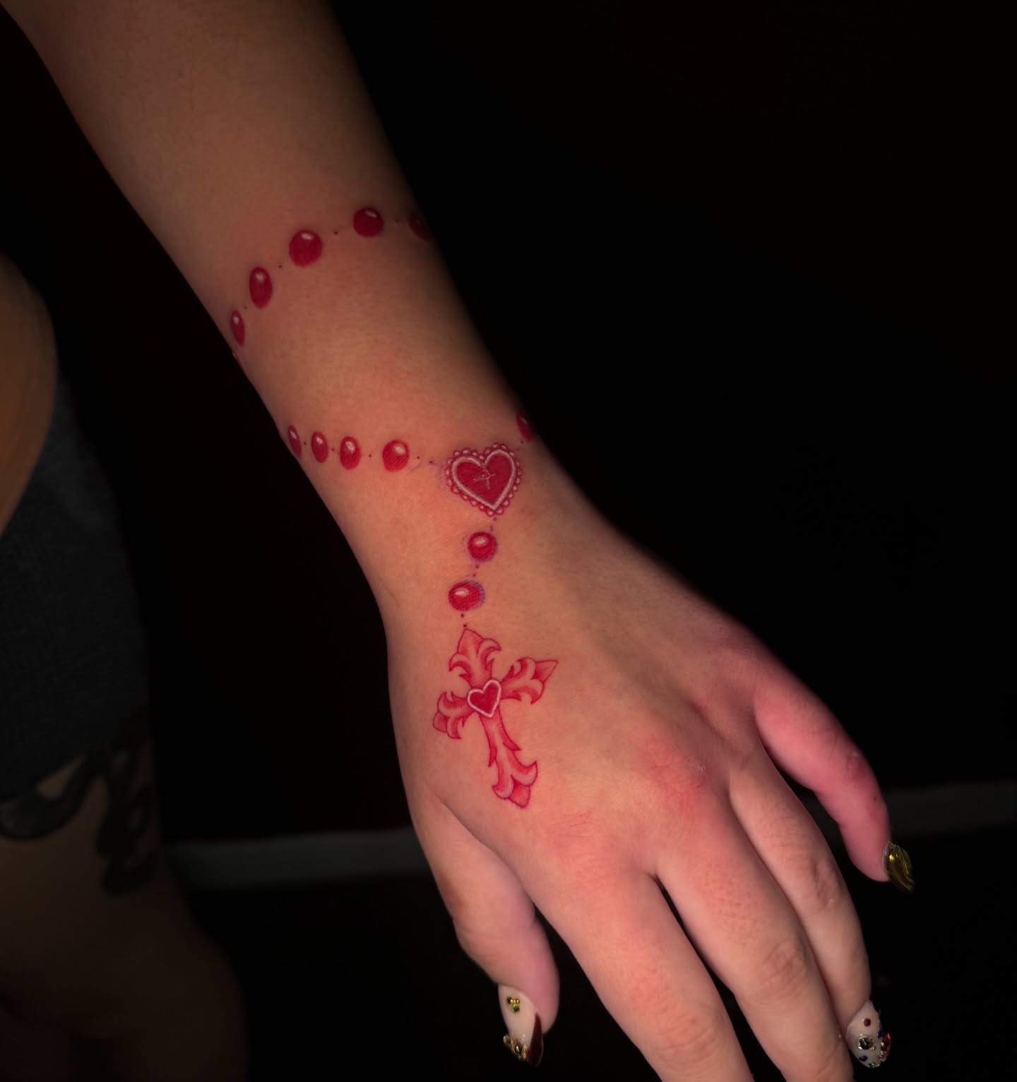 Cross and heart dotwork tattoo on the forearm by Austin Tattoo Artist💉