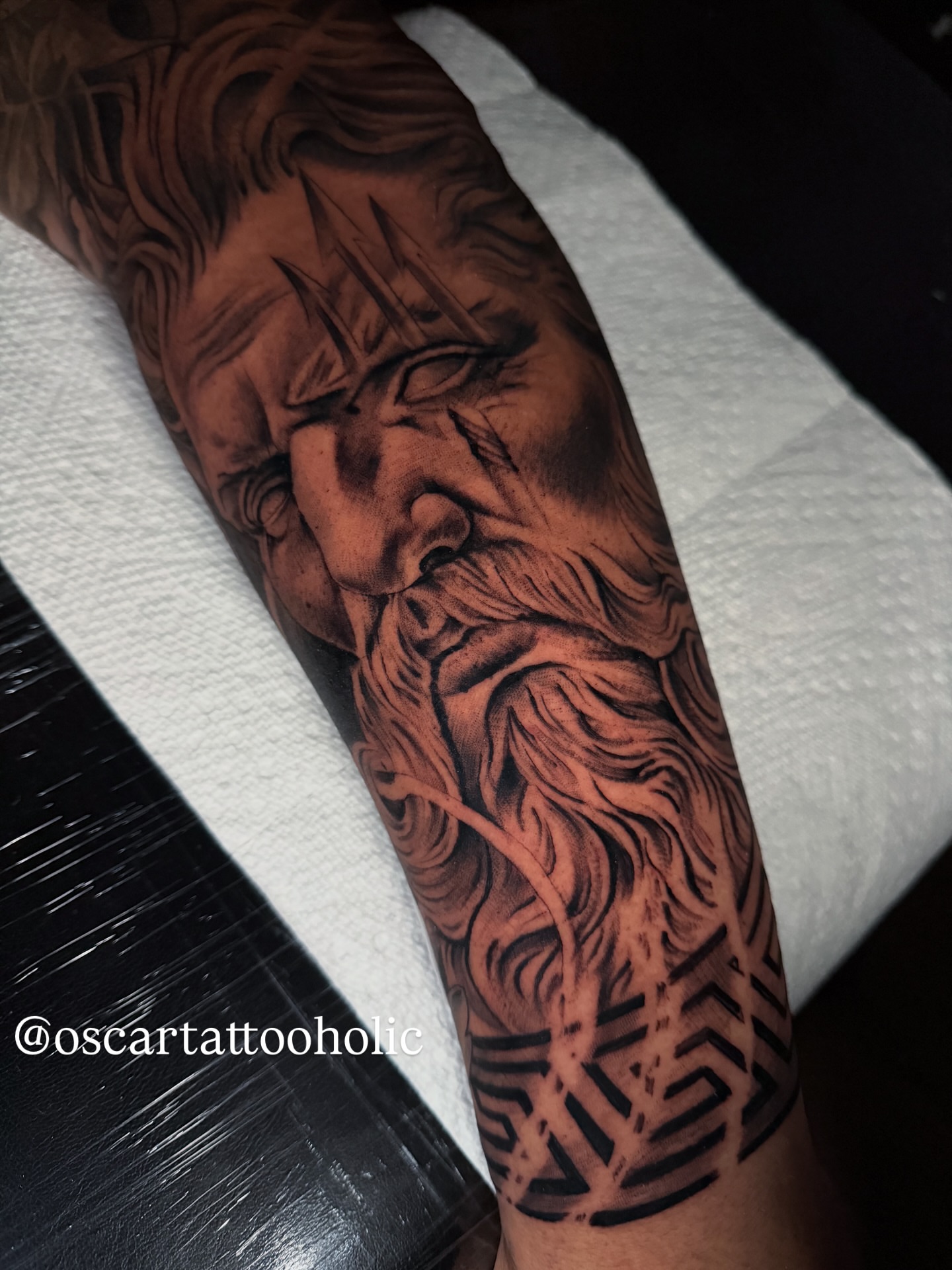 Bearded man realism tattoo on the forearm by Oscar Tattooholic ( REALISM ANIME INK )