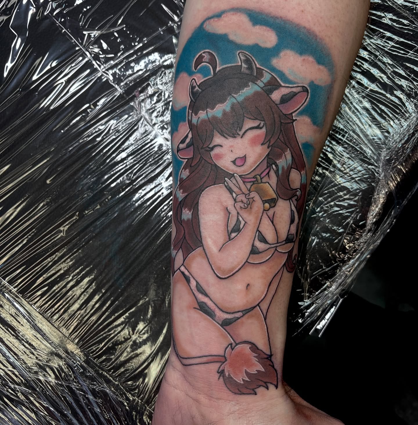 Anime character anime tattoo on the forearm by Cheyanne Peck