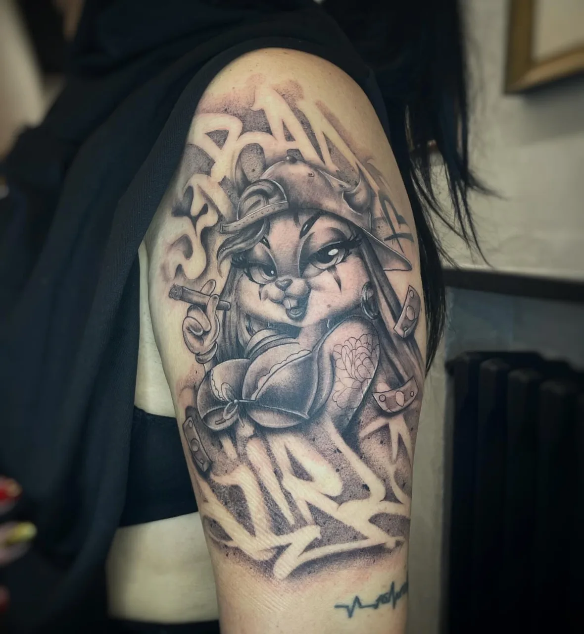 Anime character anime tattoo on the shoulder by Blot_Tattoo