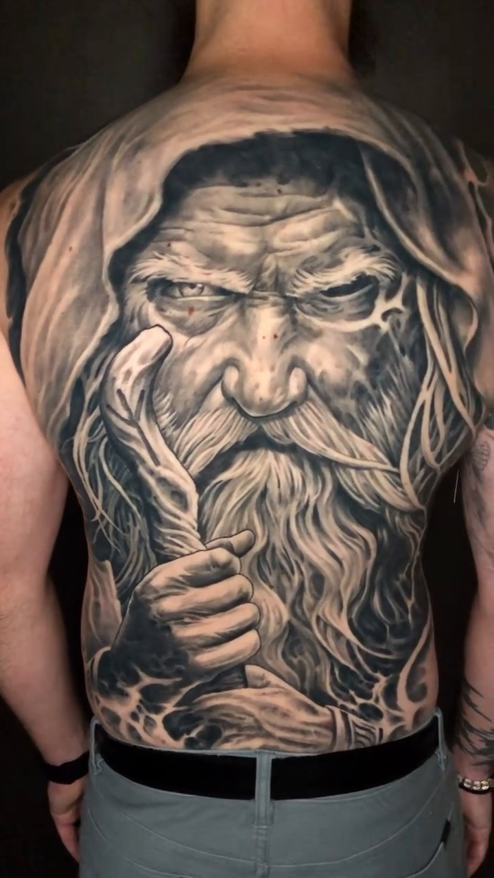 Wizard realism tattoo by Oak Adams