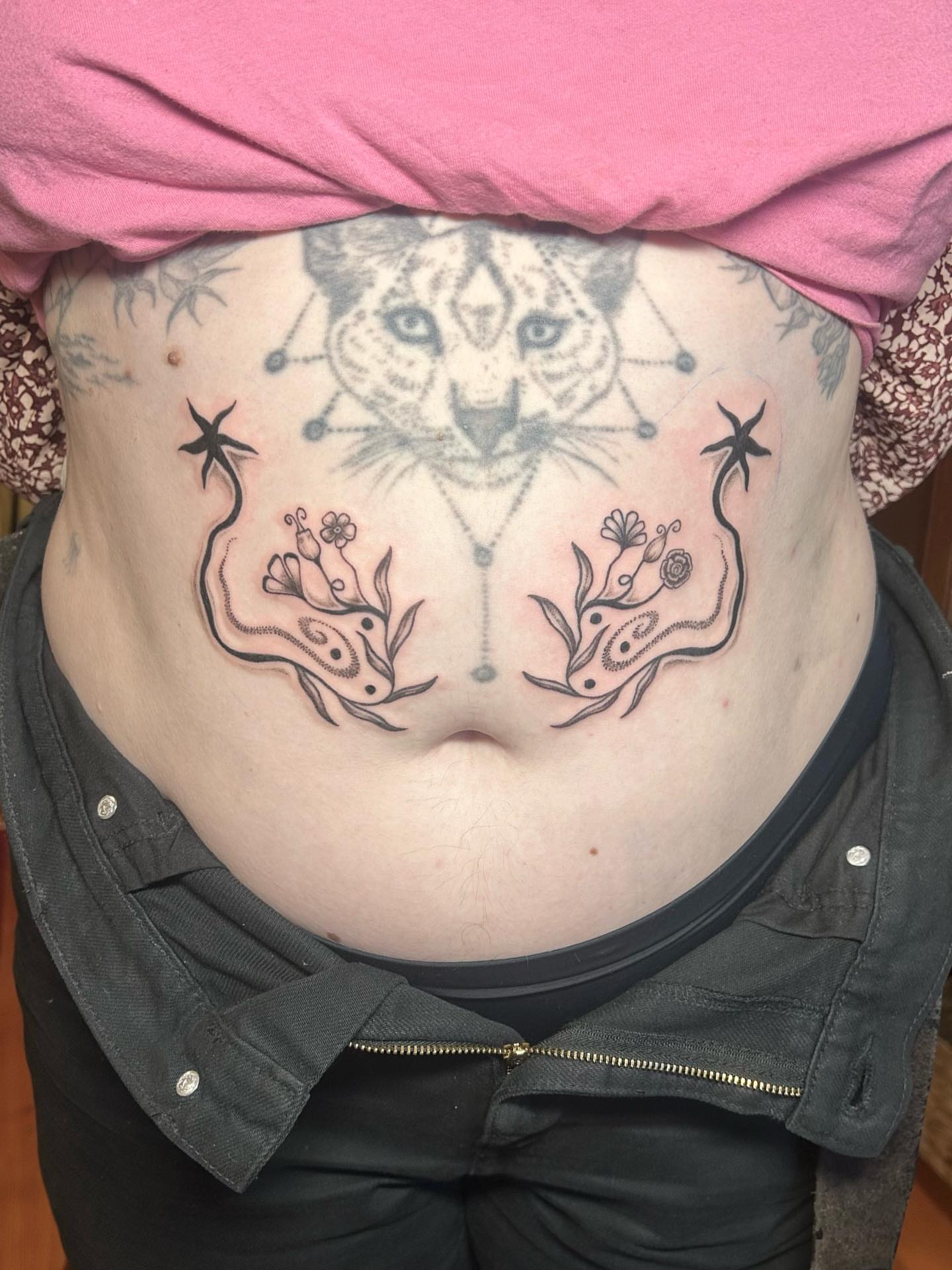 Snow leopard realism tattoo on the torso by ✧✦ ☻ ✦✧