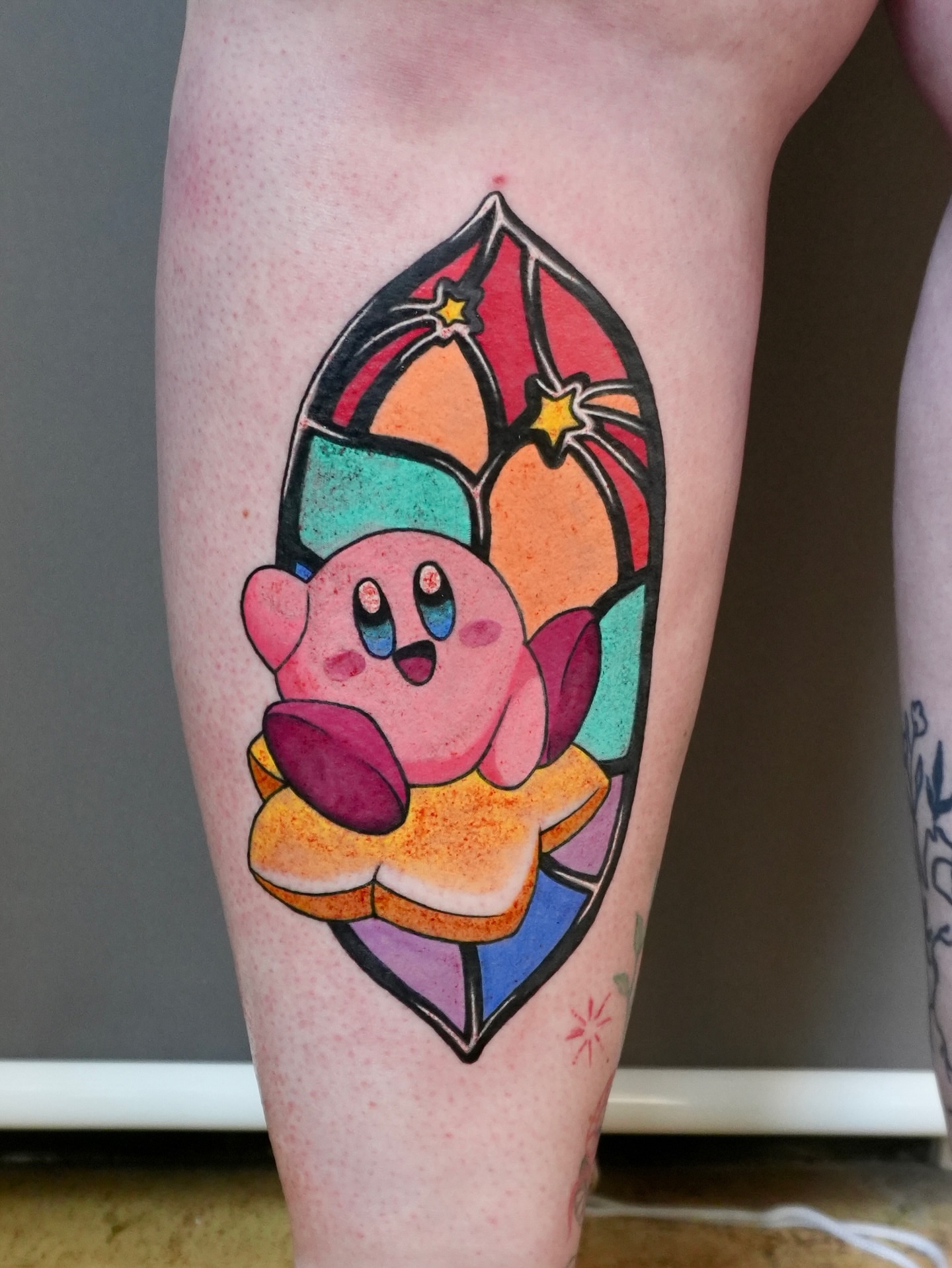 Kirby new school tattoo on the leg by Sophie ✨ Nashville Tattoo Artist ✨