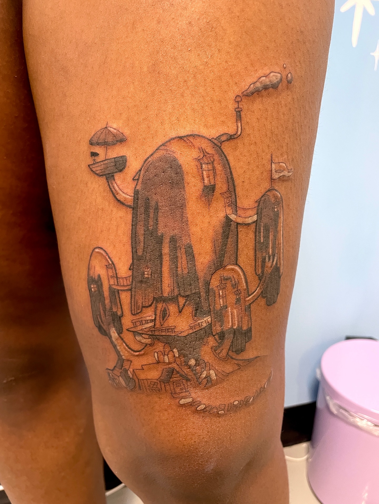 Mechanical structure black and grey tattoo on the leg by Sophie ✨ Nashville Tattoo Artist ✨