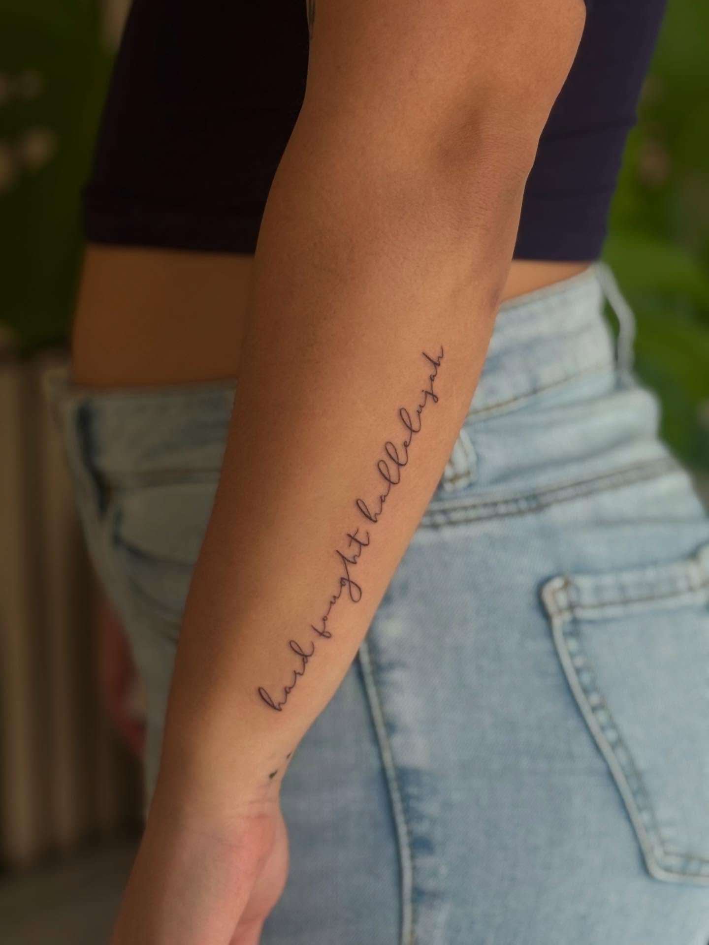 Script lettering lettering script tattoo on the forearm by thuy (twee) <3, San Jose, California