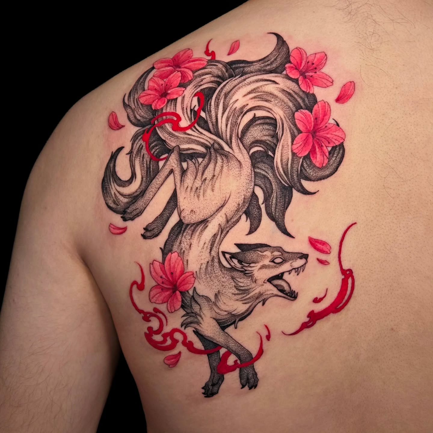 Tattoo by @glasswingtattoo — dotwork, japanese_irezumi