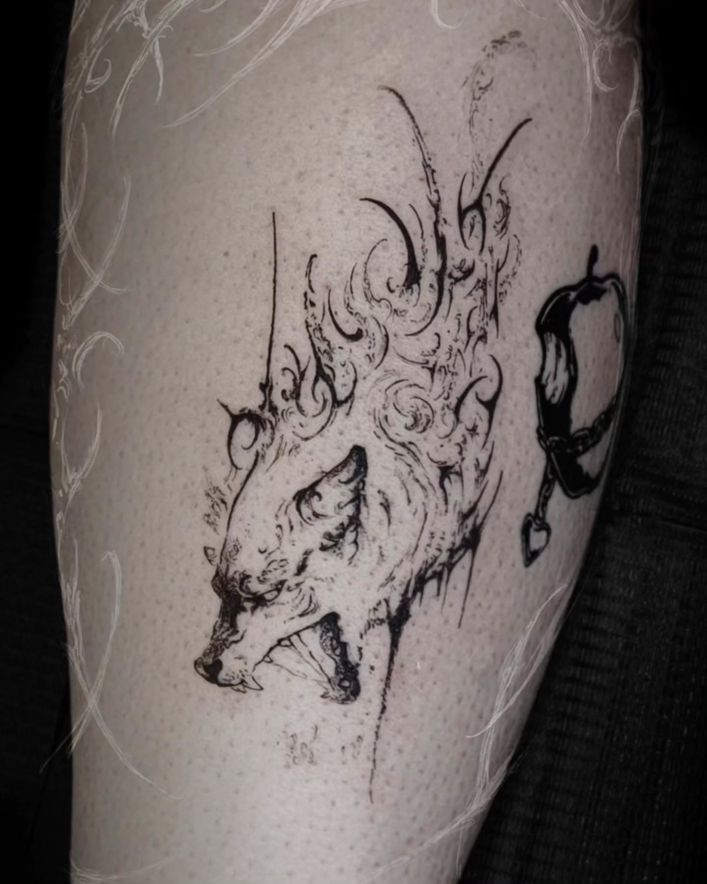 Wolf dotwork tattoo on the forearm by Luca
