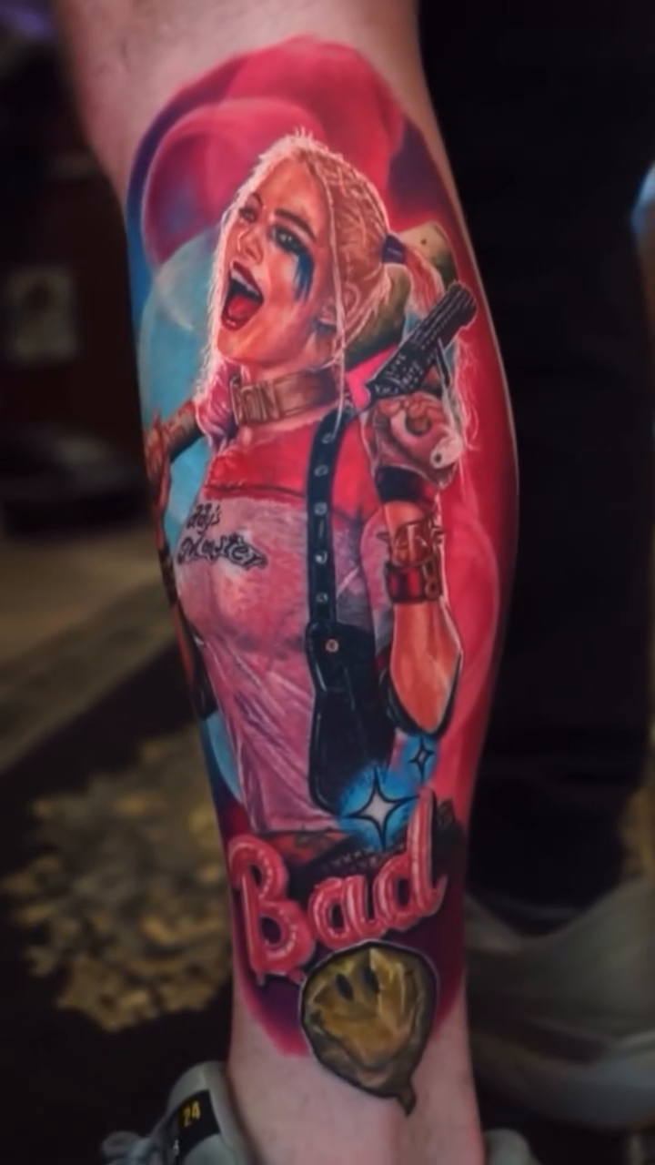Harley Quinn realism tattoo by Tony Johnson - Tattoo Artist, Huntsville, Alabama