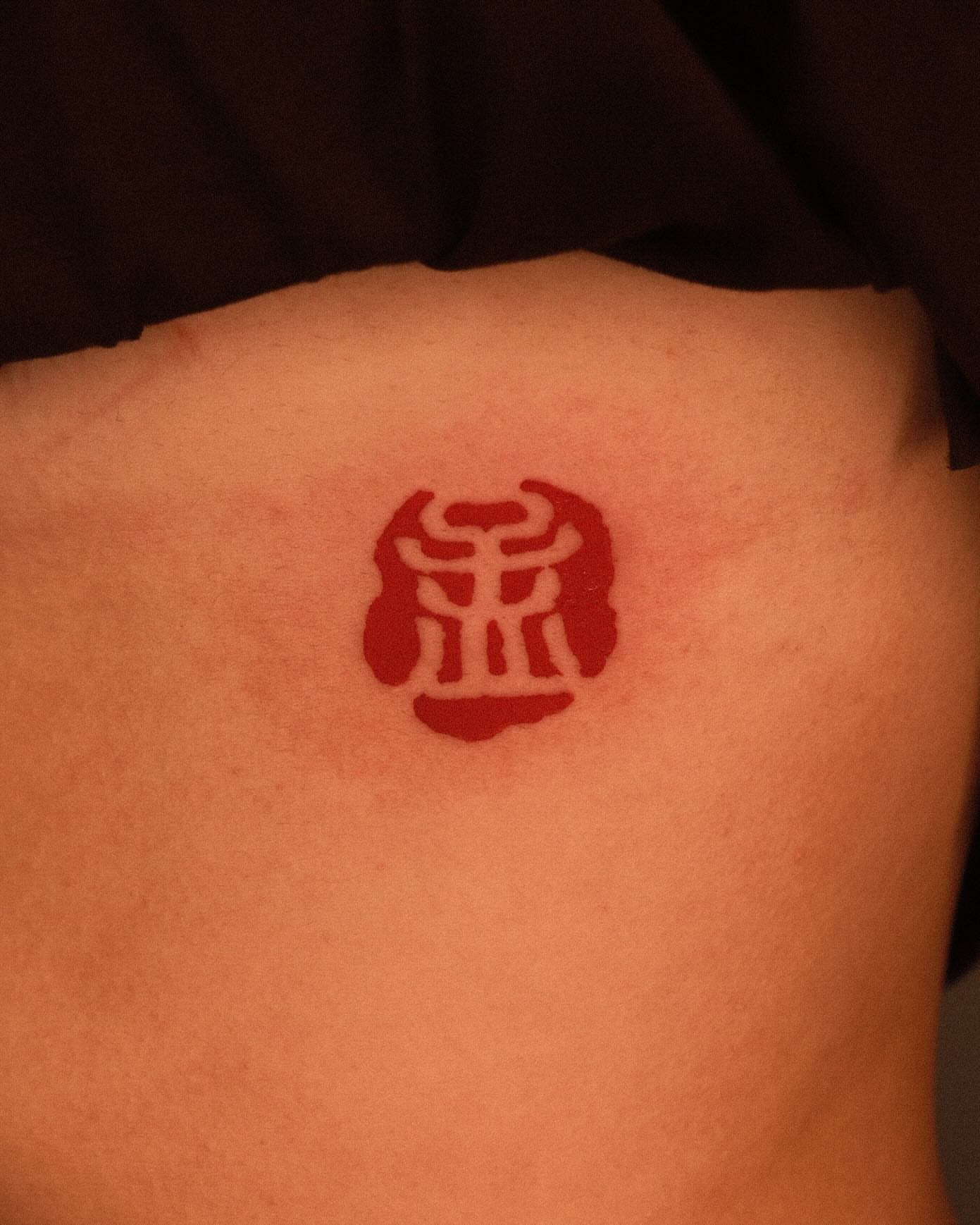 Red seal stamp dotwork tattoo on the back by ❖ Tomi ❖