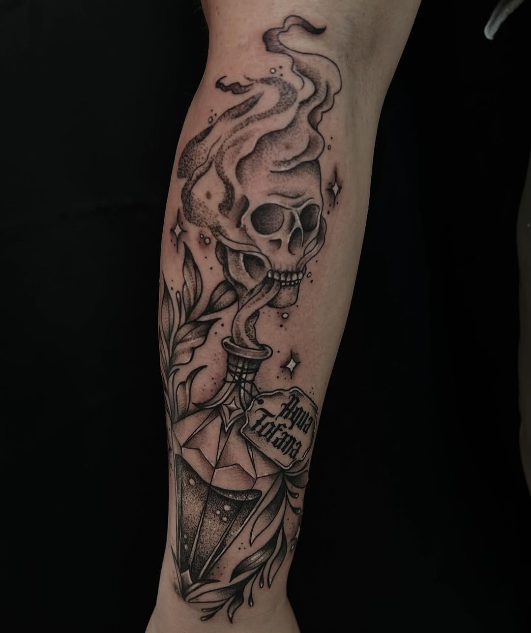 Tattoo by @pourriink — black_and_grey, dark_realism