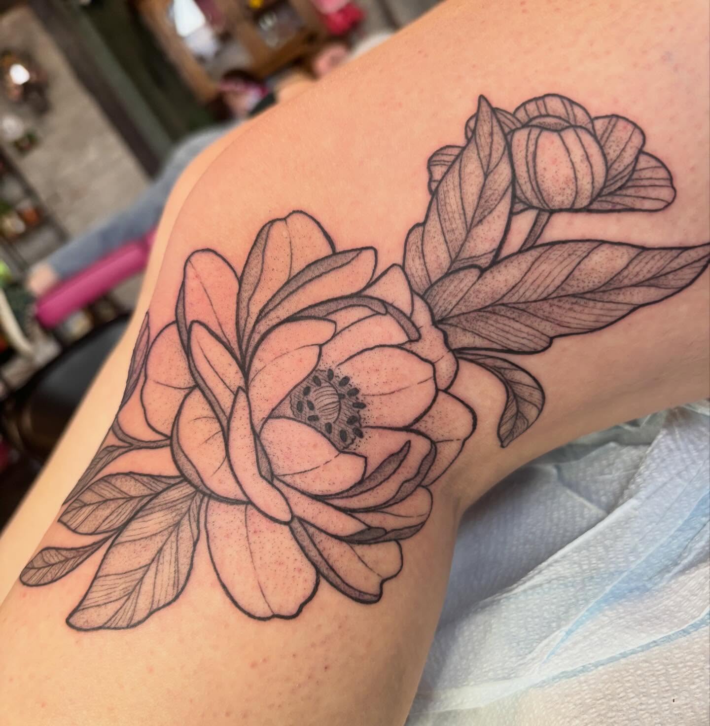 Tattoo by @manicpixietattoos — black_and_grey