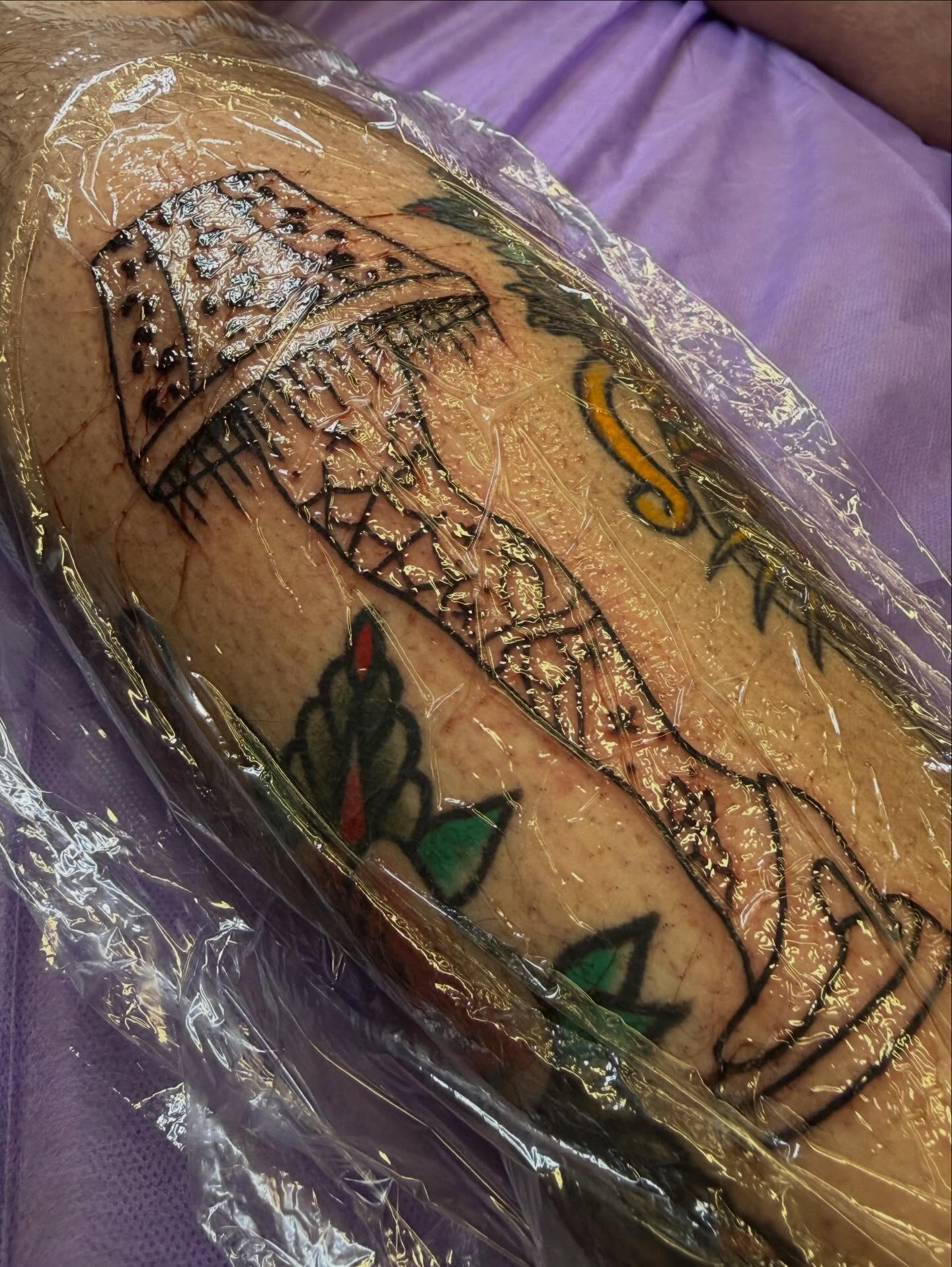 Fish American traditional tattoo on the leg by Brendan Willbern, Austin, Texas