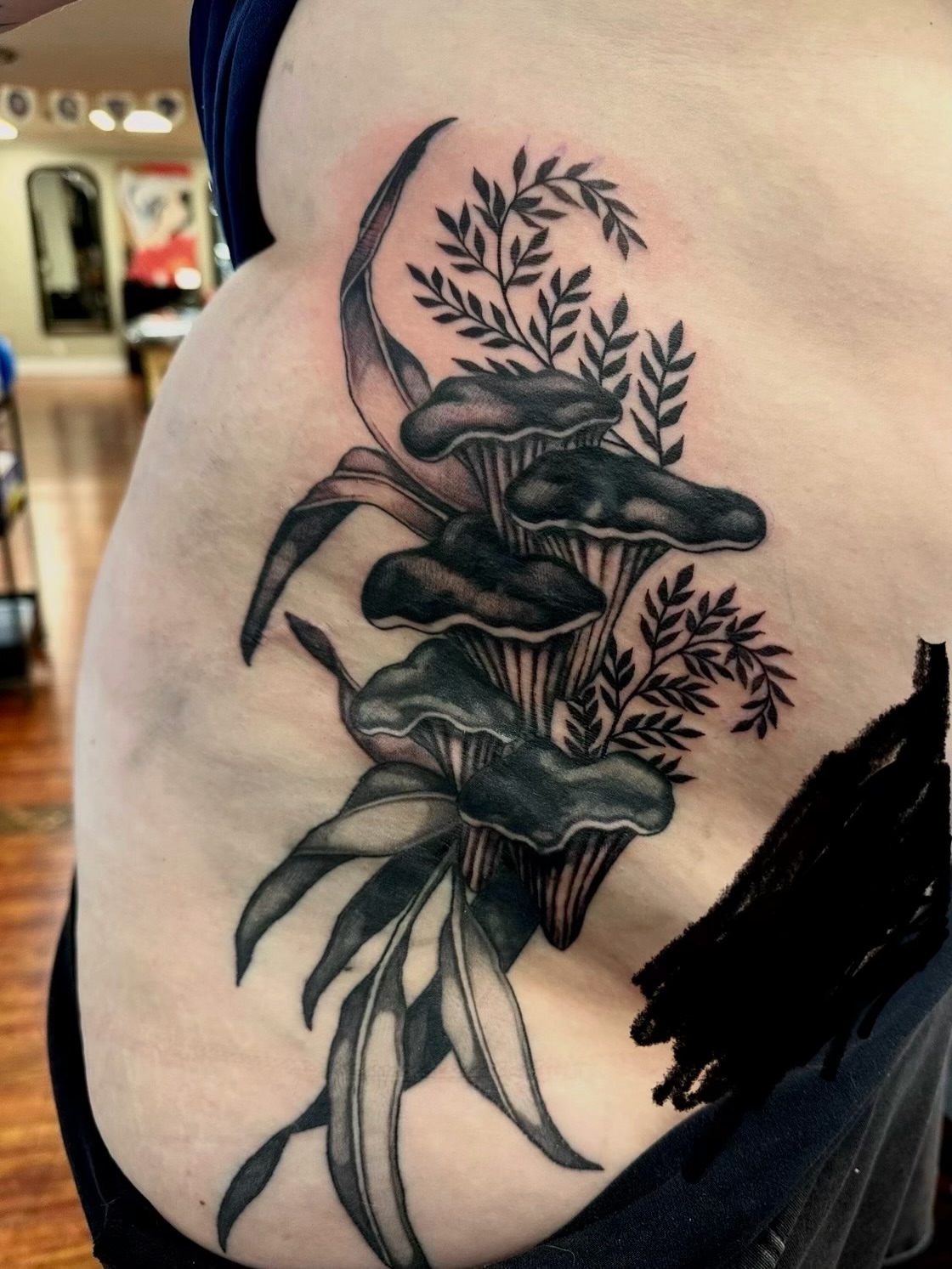 Mushroom cluster black and grey tattoo by Marisa Biddle