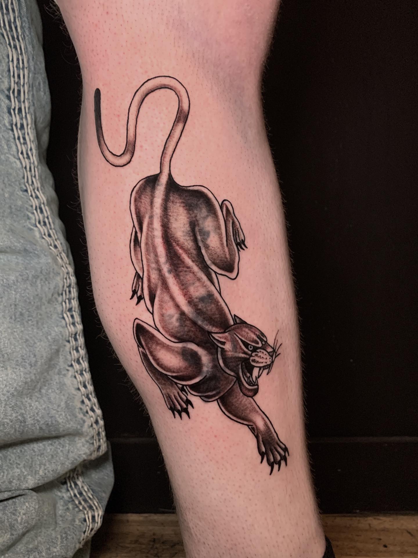 Panther black and grey tattoo on the forearm by Jess, Midvale, Utah