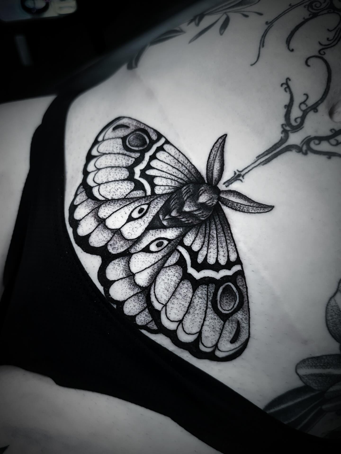Butterfly dotwork tattoo on the shoulder by 🕸 ᴠɪᴠɪᴀɴ ʟᴏʀᴇ 🕸, Nashville, Tennessee