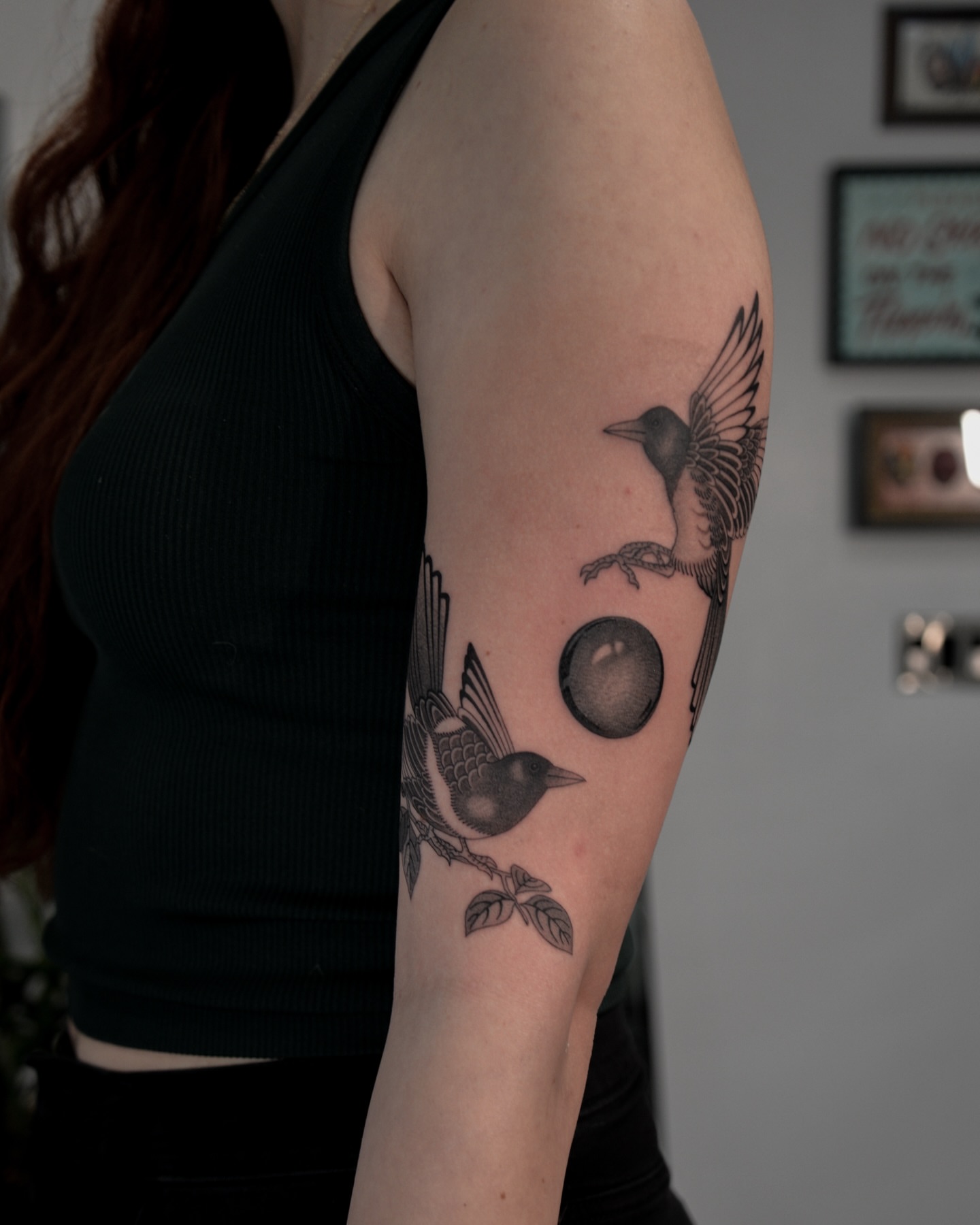 Birds and moon realism tattoo on the forearm by zak brochu, Windsor, Ontario