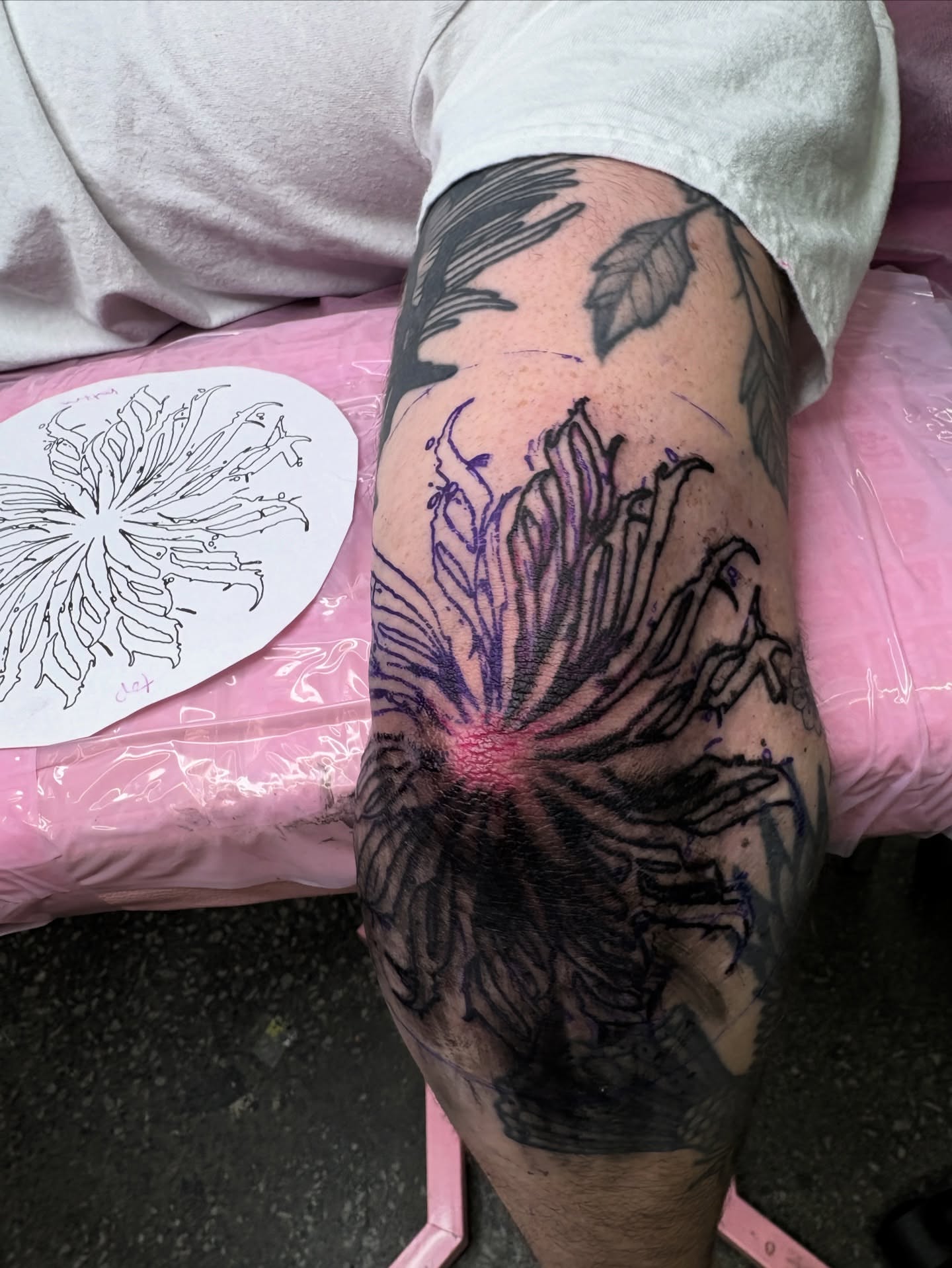 Chrysanthemum black and grey tattoo on the thigh by ✩ 🕯️☾༺♰ gracey ༻☽🕯️✩