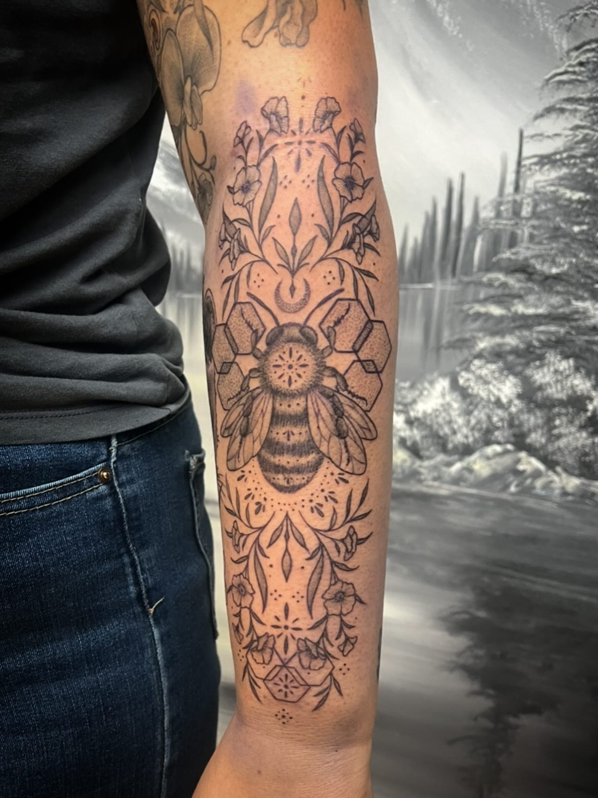 Tattoo by @jazzyhandswpg — geometric, black_and_grey