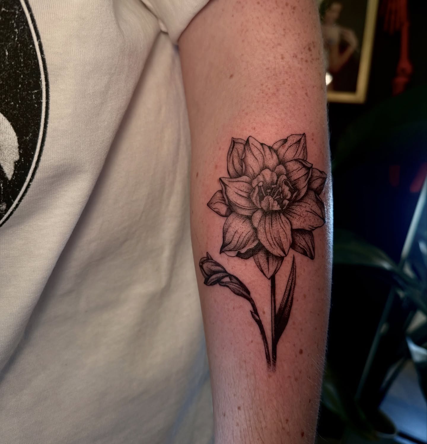 Dahlia dotwork tattoo on the forearm by Ki ☆ SLC TATTOO ARTIST