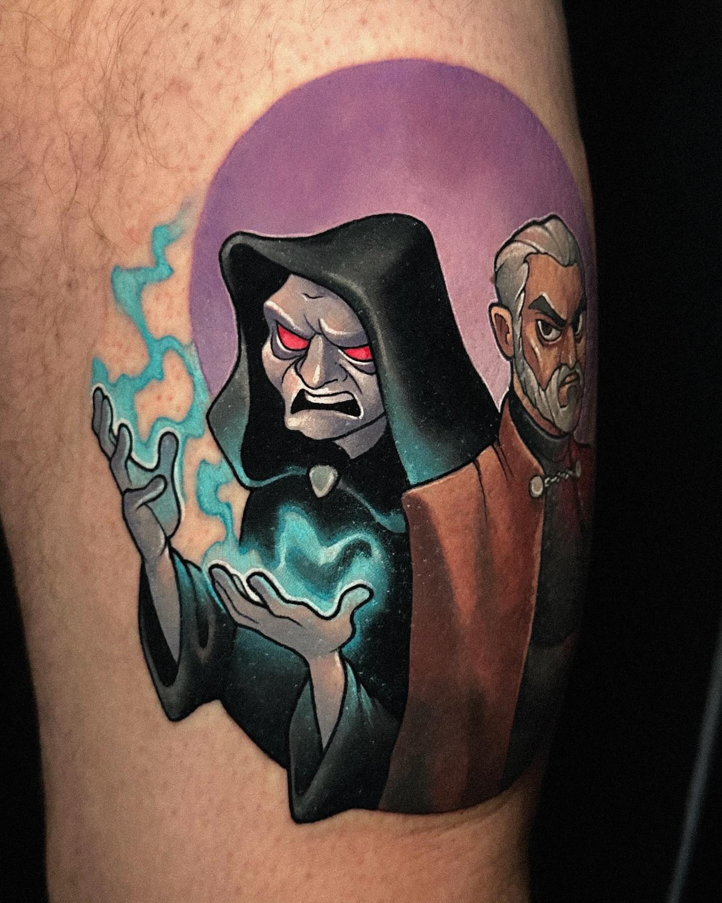 Dark wizard anime tattoo on the forearm by Lena Aleksandrova