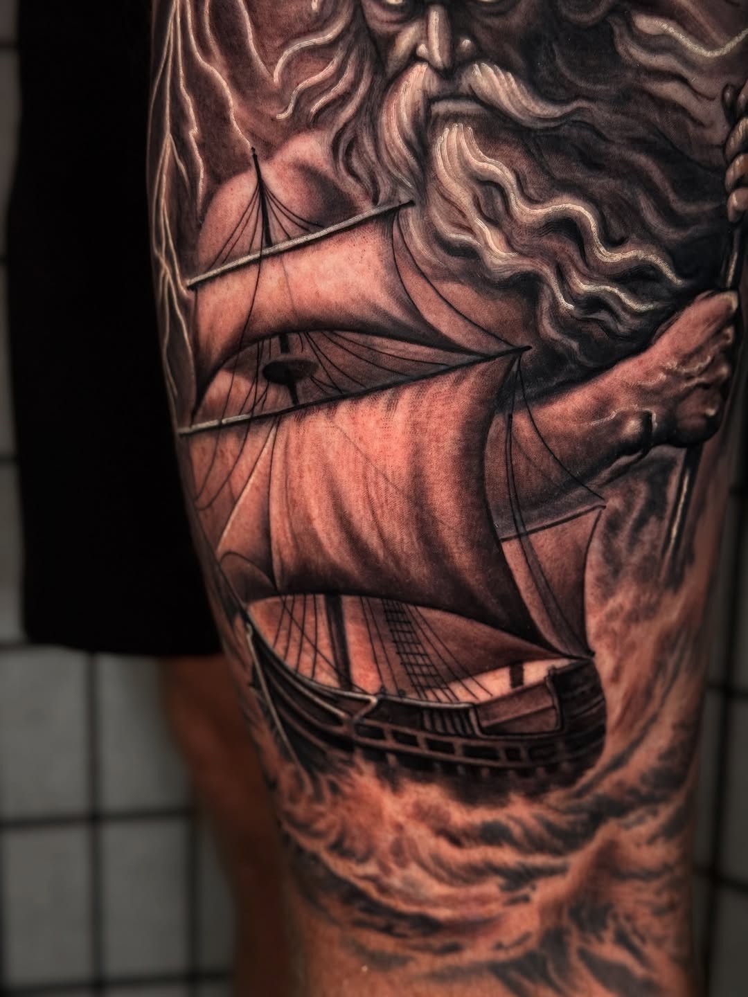 Tattoo by @jonmesatattoos โ realism, black_and_grey