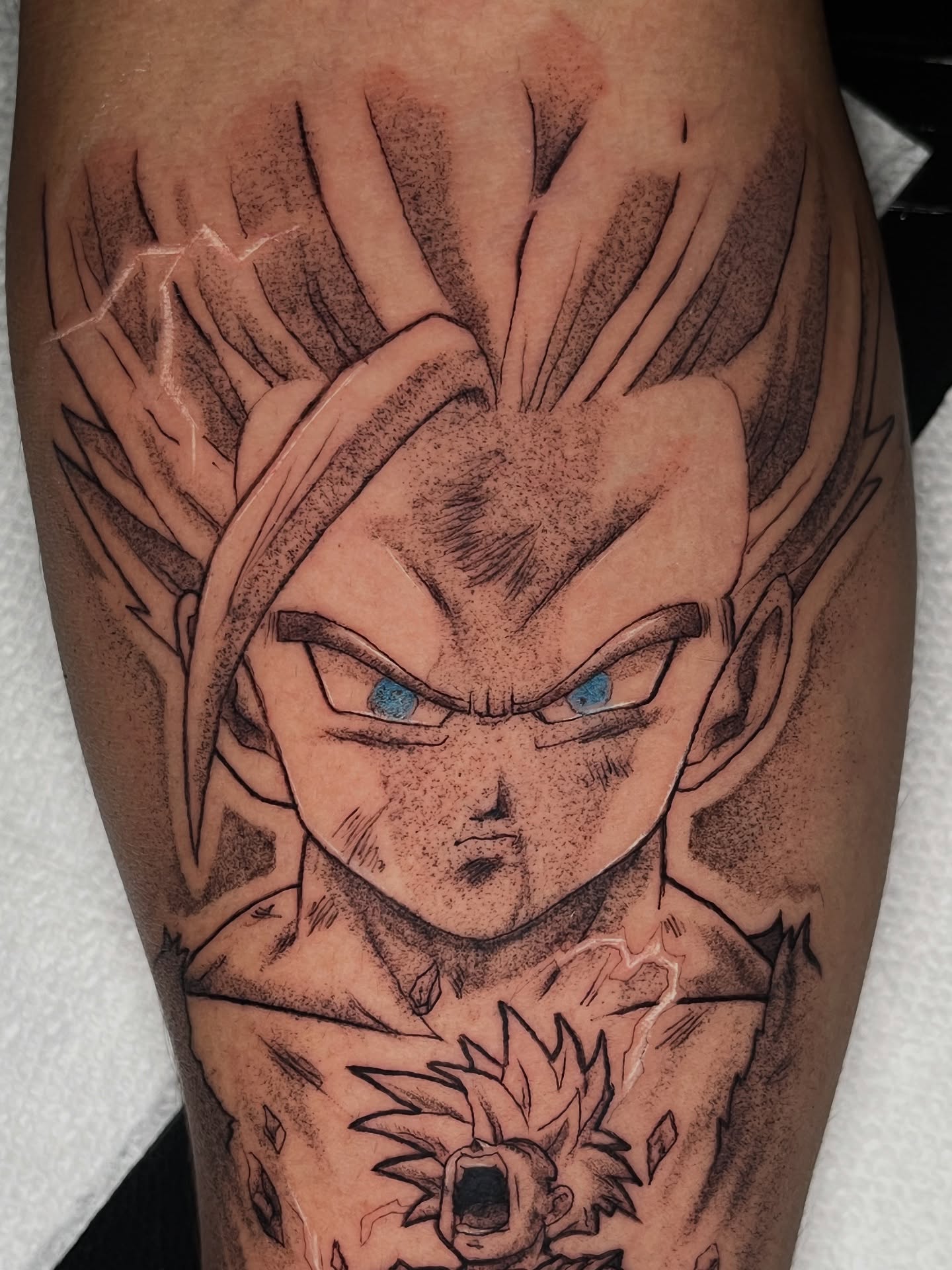 Vegeta dotwork tattoo on the forearm by Dotwork