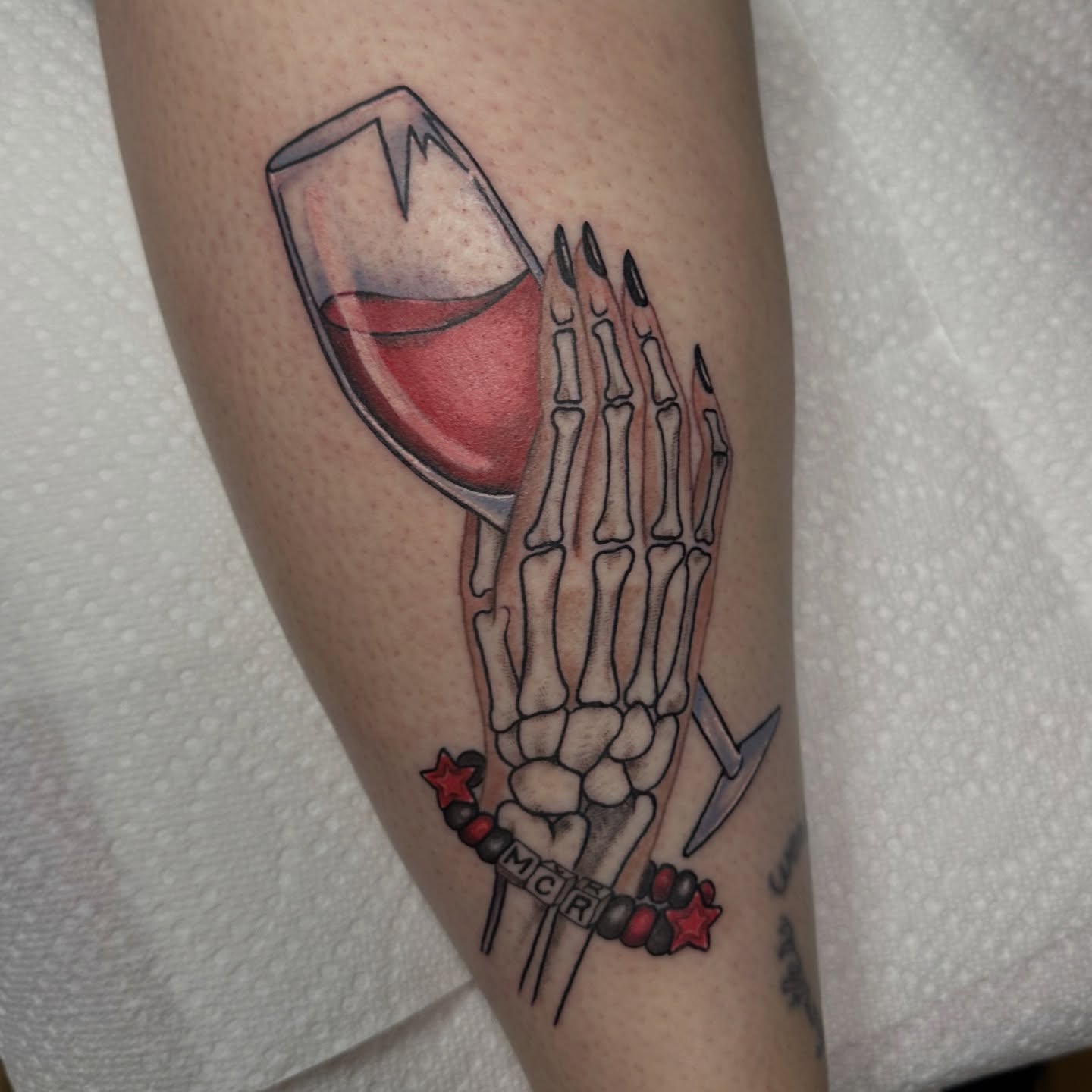 Skeleton hand with wine glass realism tattoo on the forearm by ๐ฌ๐๐๐ฏ๐ ๐ฆ ๐๐ฉ๐ฆ๐ท๐๐๐ข๐ฑ๐ฅ ๐ซง๐ผ, Joplin, Missouri