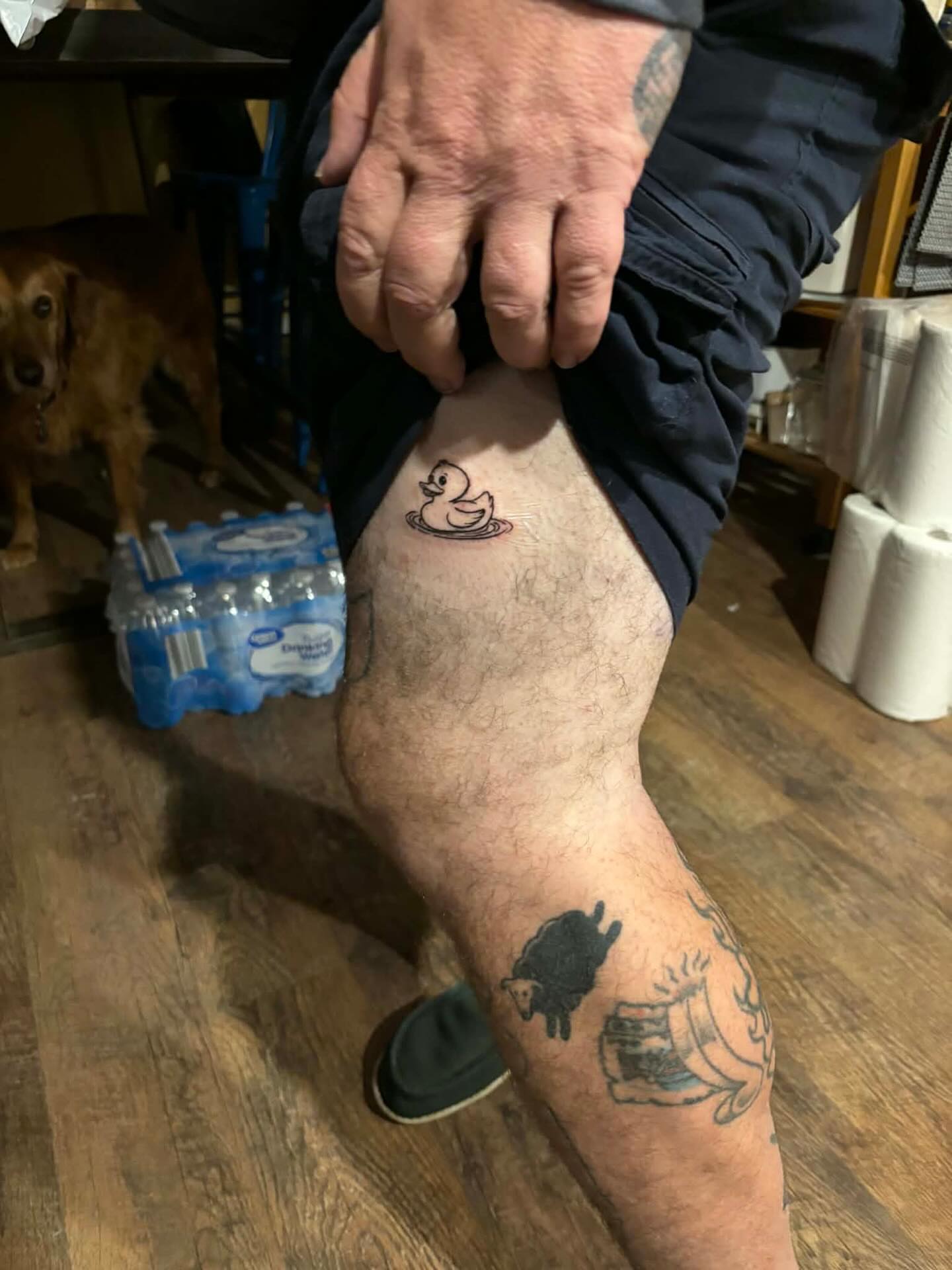 Rubber duck American traditional tattoo on the forearm by Madison
