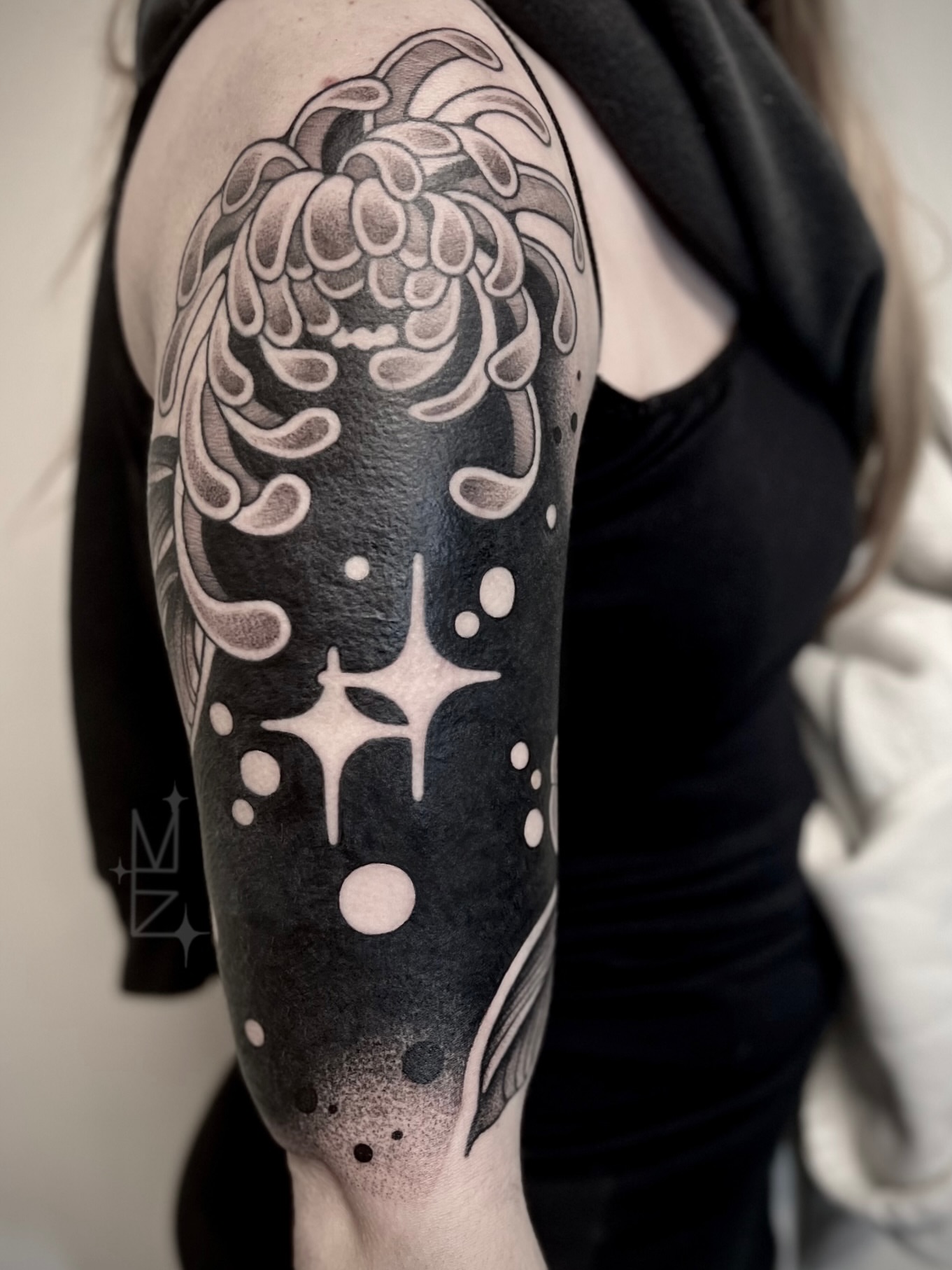 Tattoo by @maya_zink — black_and_grey, dotwork