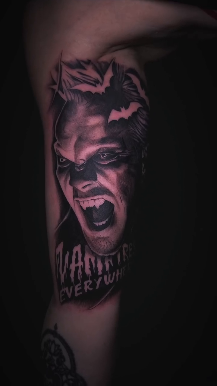 Tattoo by @tattoosbygregp — dark_realism, lettering_script