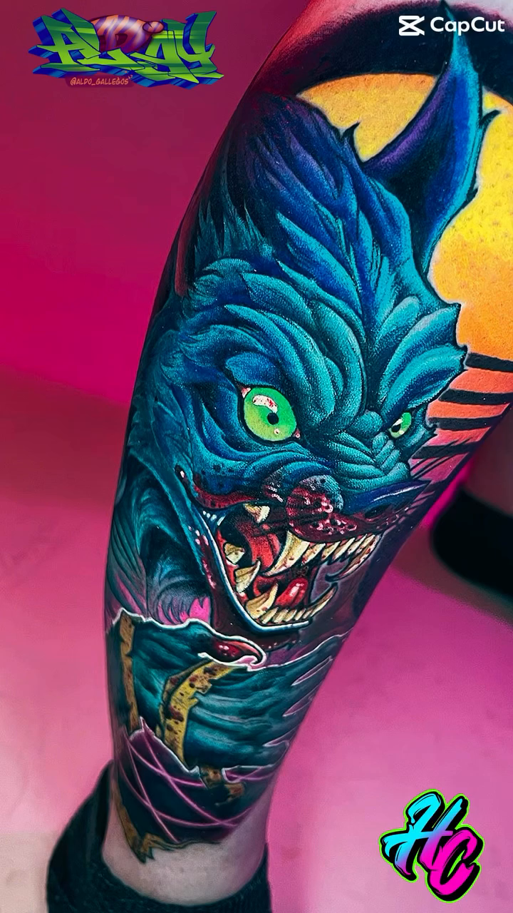 Werewolf with snake neo-traditional tattoo by Albuquerque Tattoo Artist, Albuquerque, New Mexico
