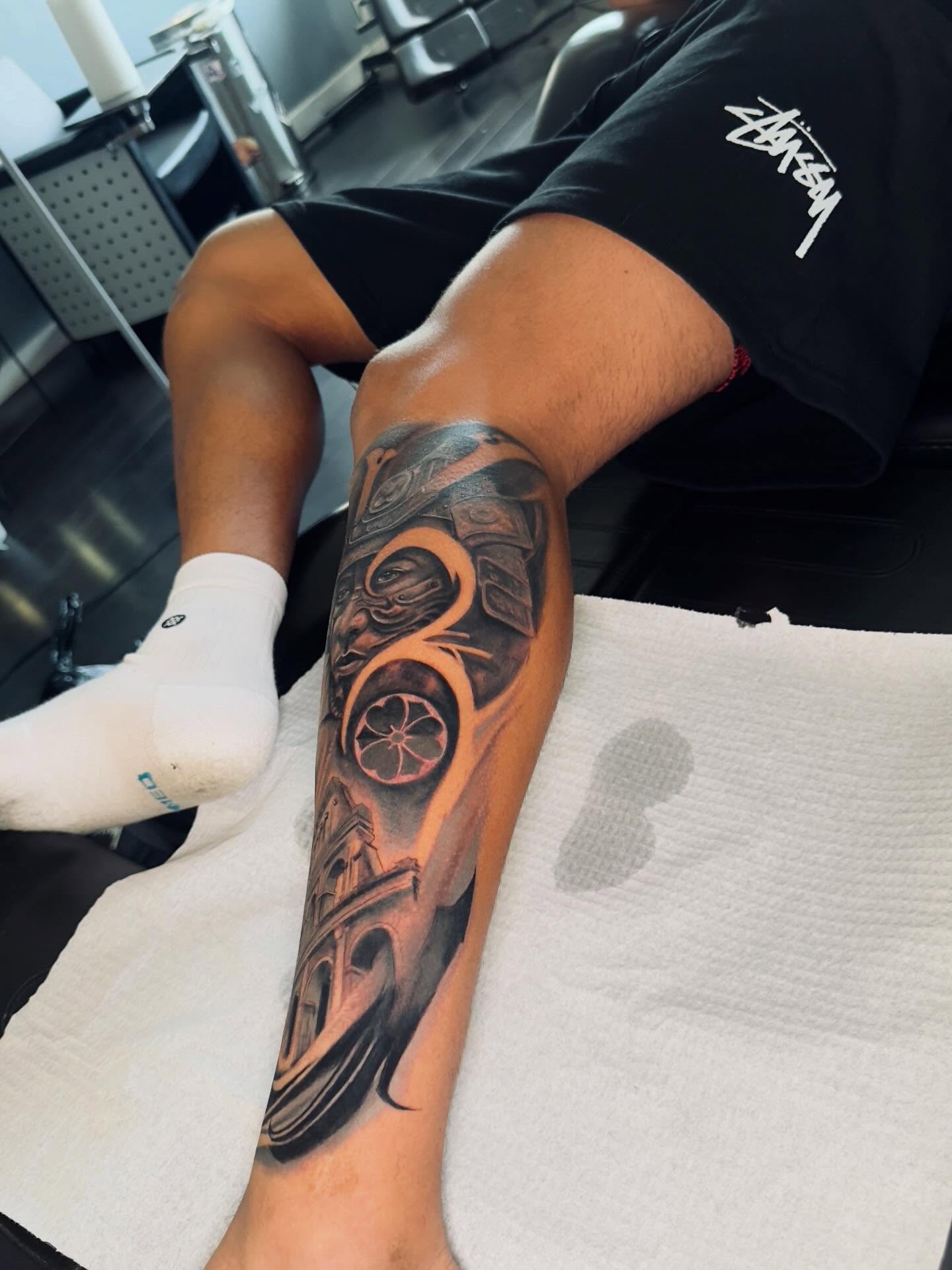 Car black and grey tattoo on the forearm by Levi Tattoo Artist, Utah